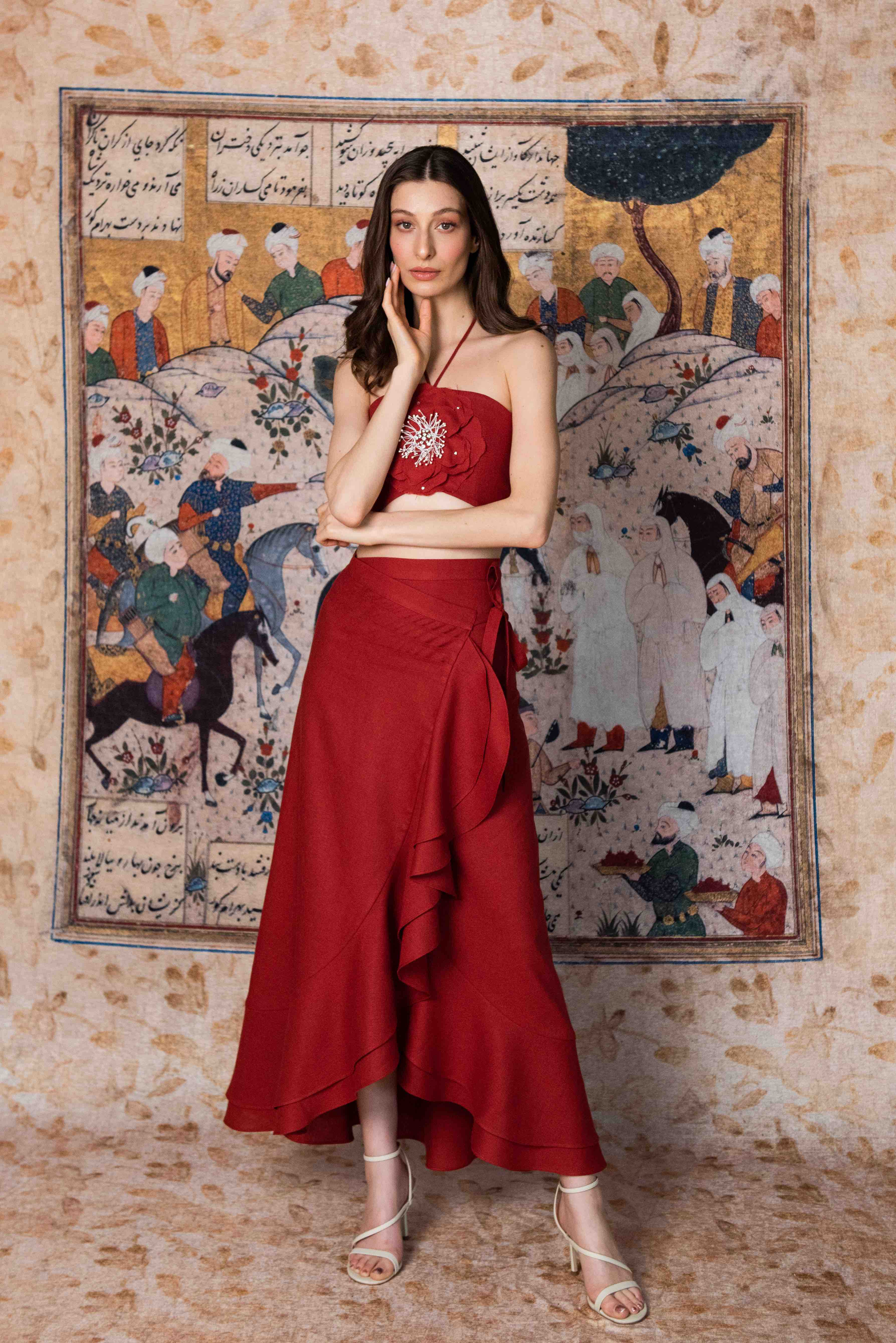 Golestan Ruffle Skirt - Deep Red by Rosewater House