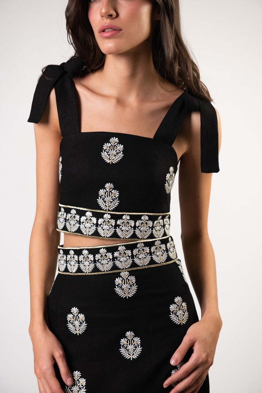 Begum Top - Black, White & Gold by Rosewater House