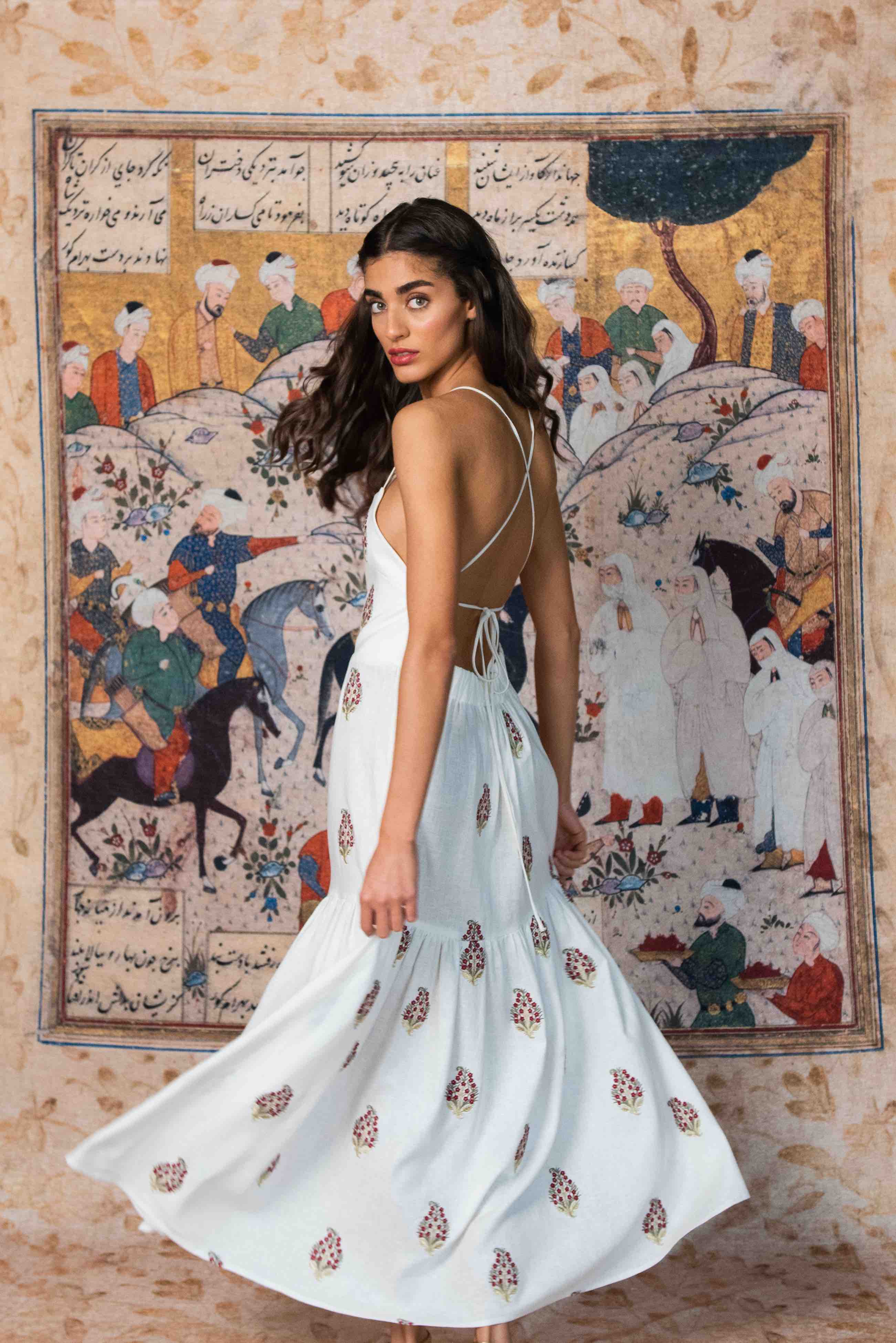 Sarv Maxi Dress - Off White & Red by Rosewater House