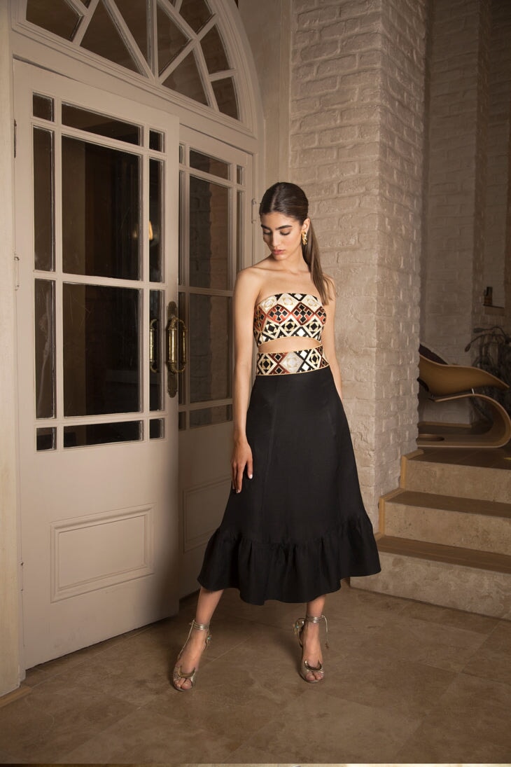Noor Belted Midi Skirt - Black by Rosewater House
