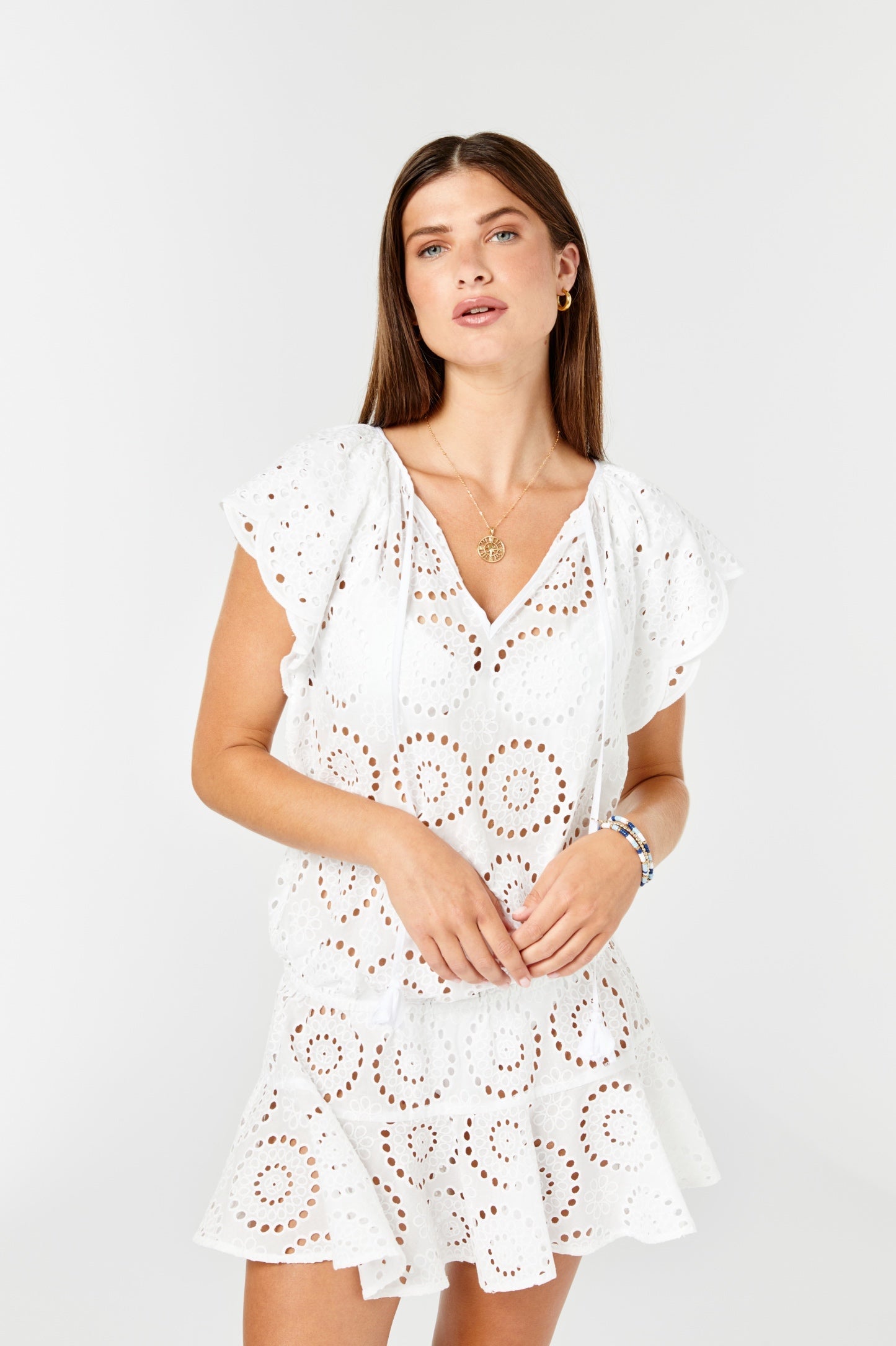 White eyelet shop cover up