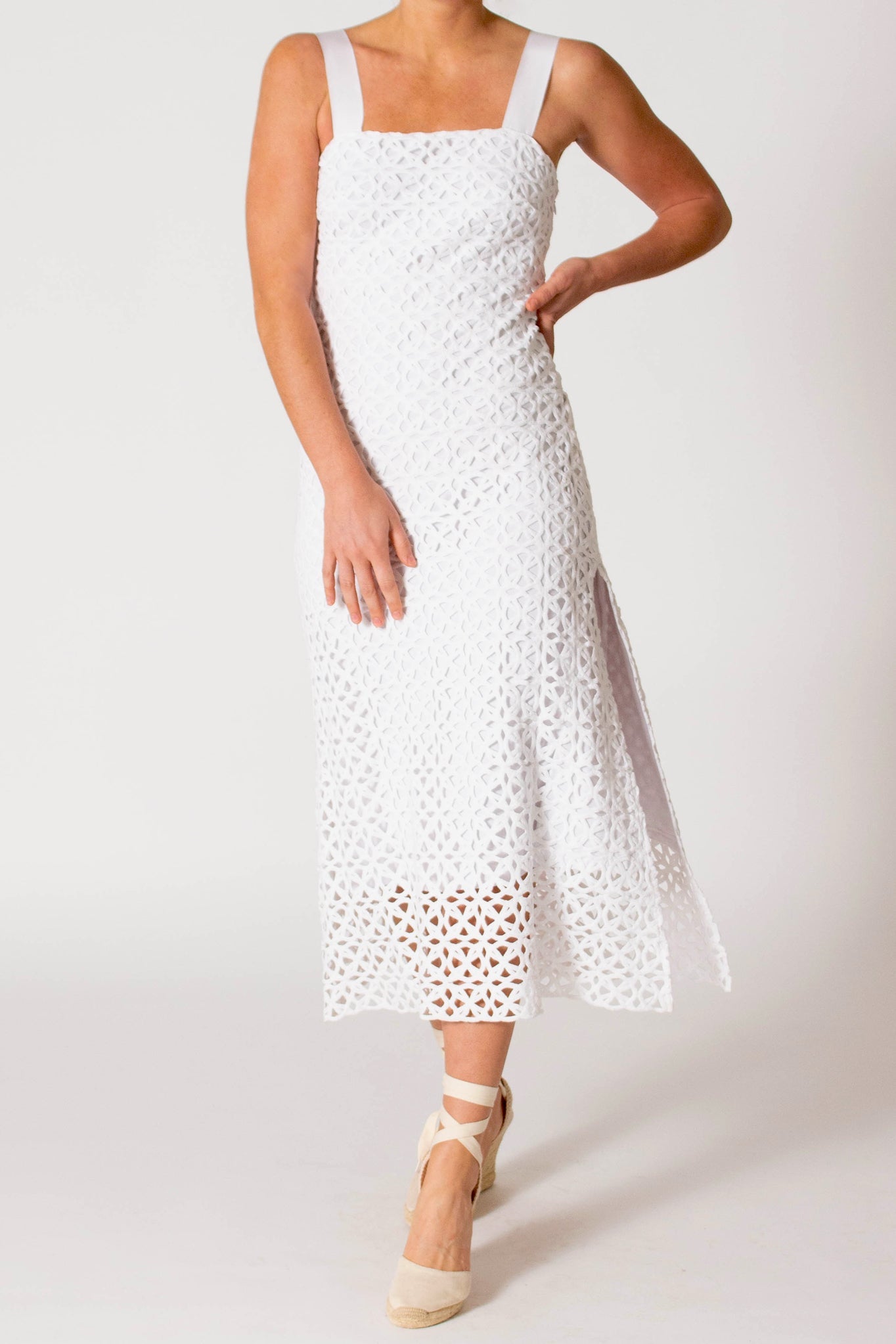 Blake Circle Lace Midi Dress - Pure White By Miguelina
