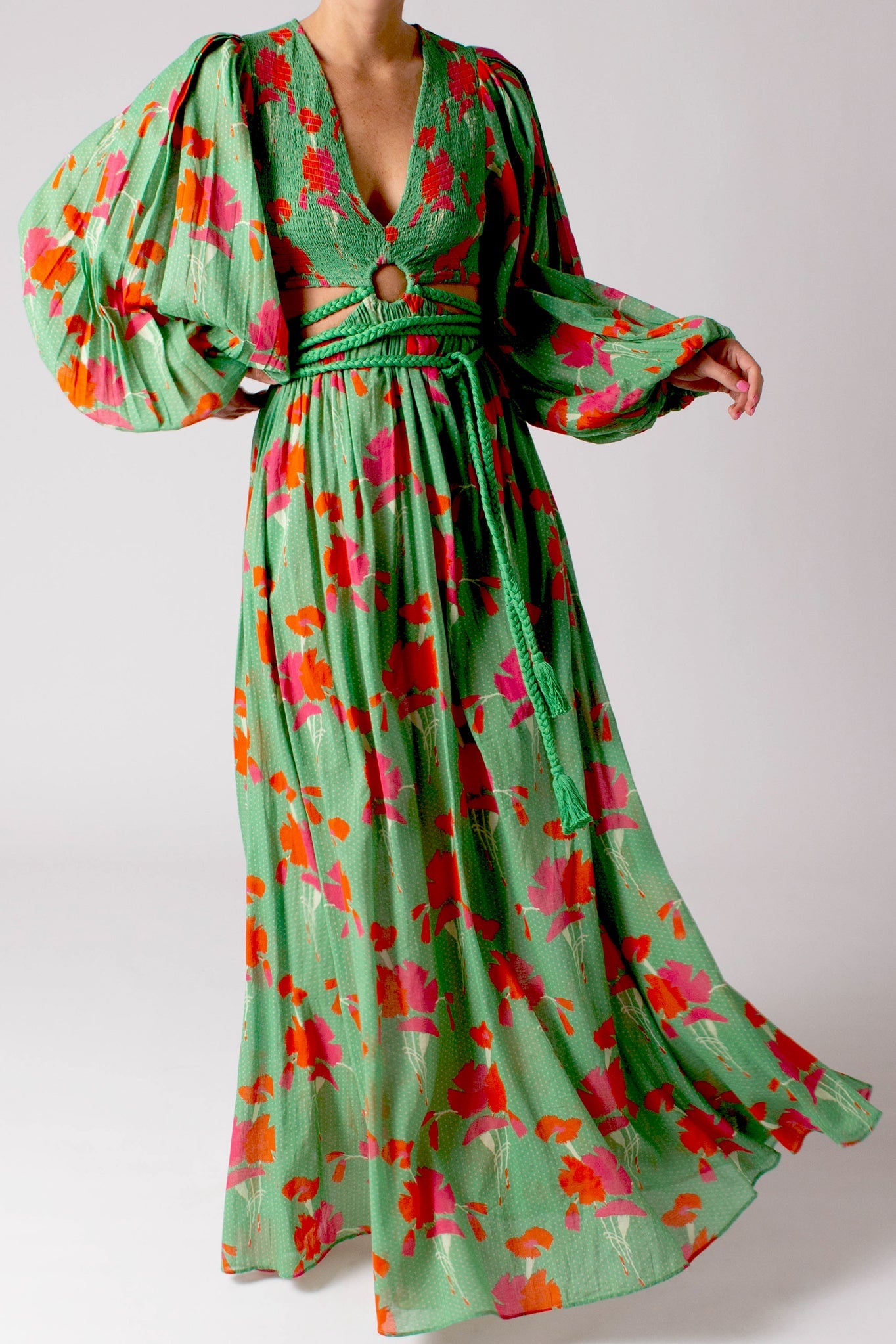Leonie Printed Gauze Dress - Cilantro by Miguelina