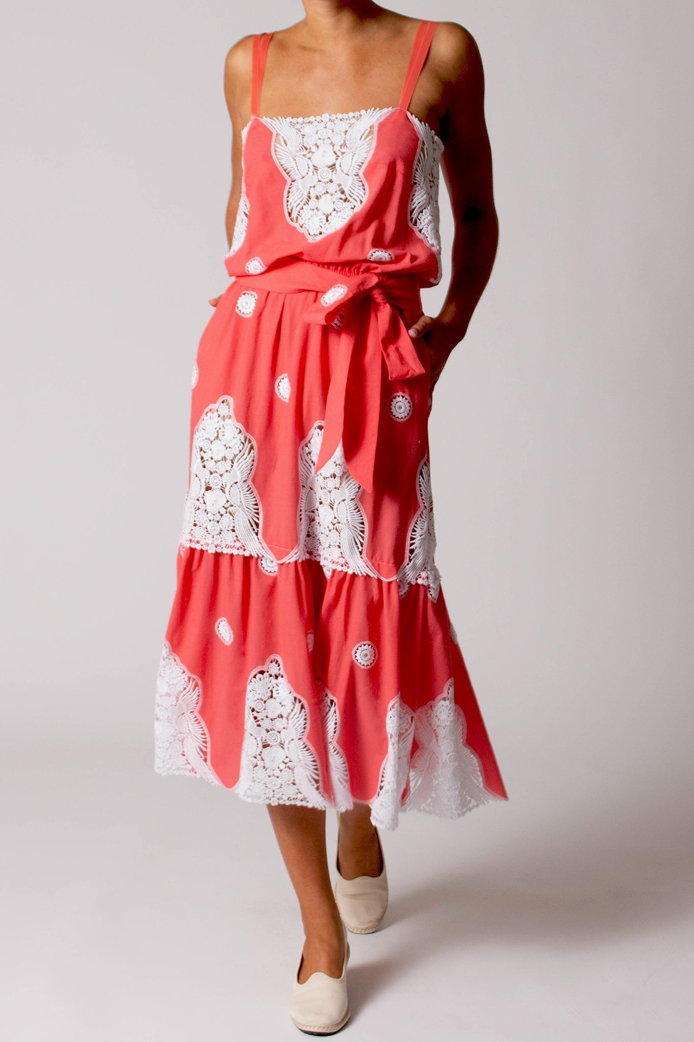 Esme Falcon Cotton Embroidered Dress - Watermelon by Miguelina