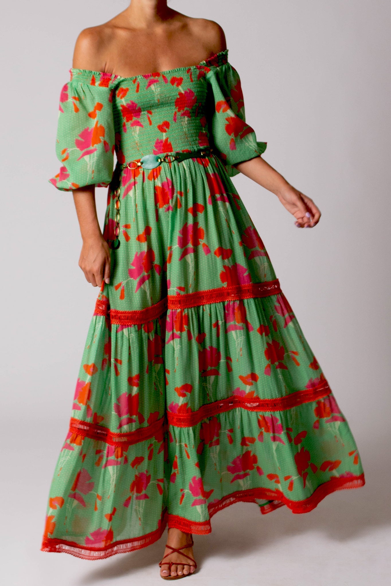 Mabelle Printed Gauze Dress - Cilantro by Miguelina