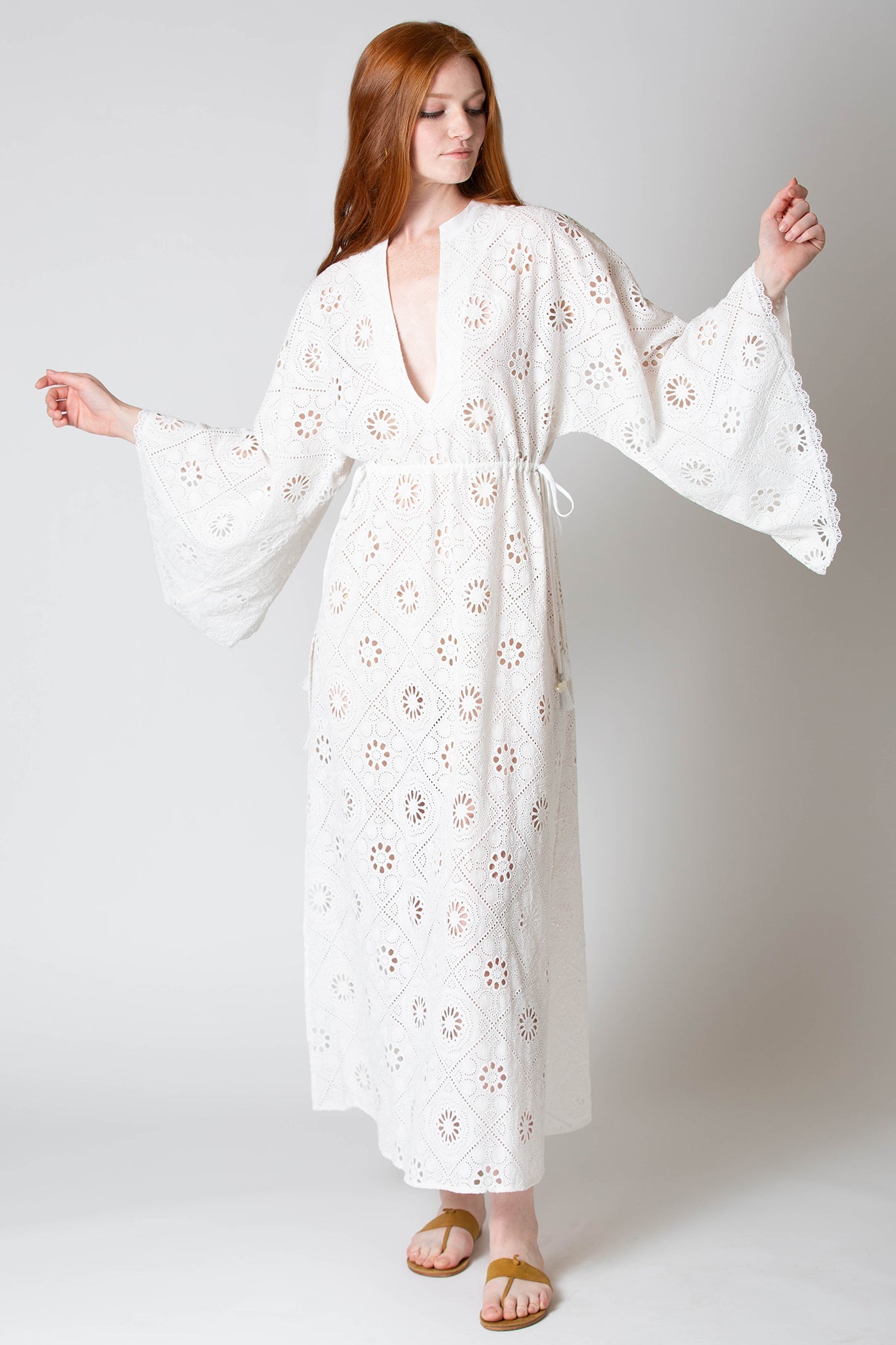 Ieva Diamond Eyelet Embroidered Caftan by Miguelina