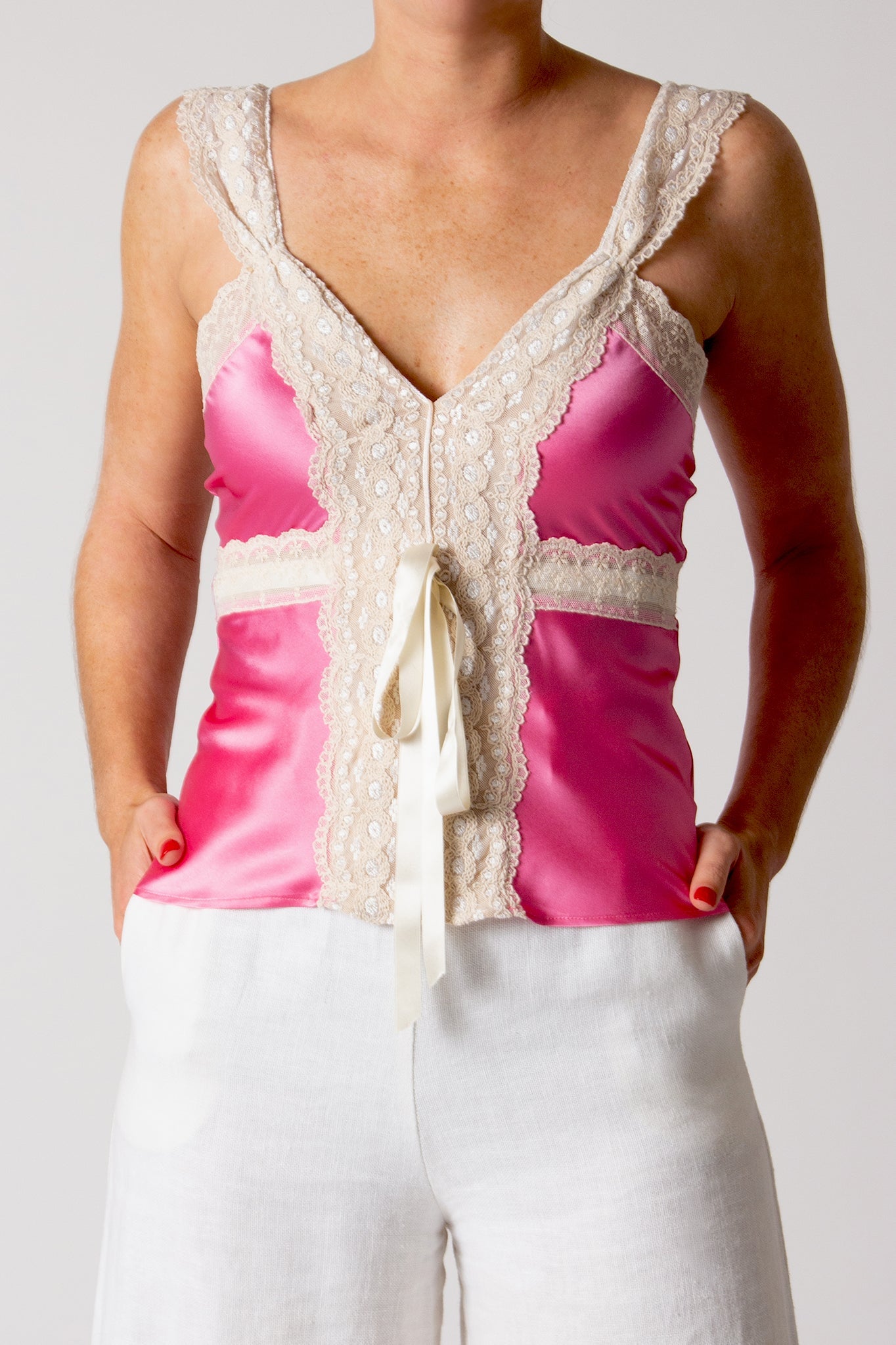 Stephanie Silk and Lace Cami - Guava