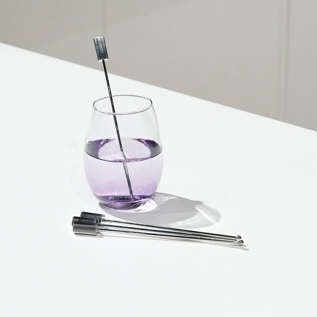 Striations Drink Stirrers, Silver, Set of 4 by ANNA New York