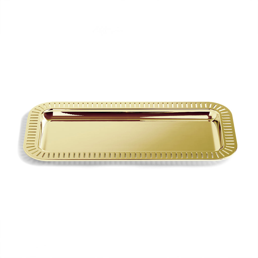 Striations Serving Tray Small Rectangle, Gold by ANNA New York
