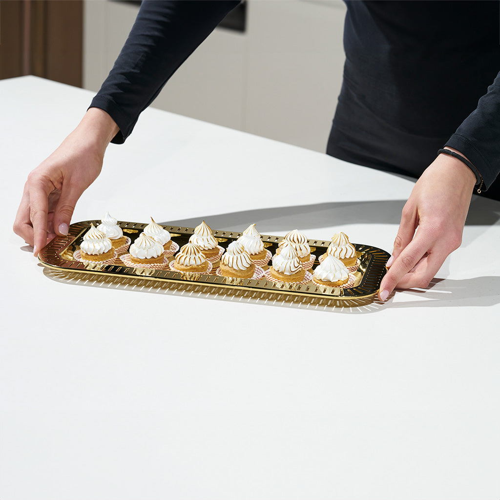 Striations Serving Tray Small Rectangle, Gold by ANNA New York