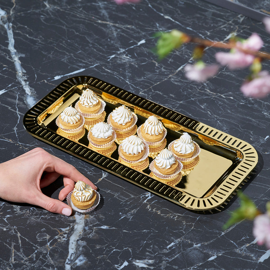 Striations Serving Tray Small Rectangle, Gold by ANNA New York