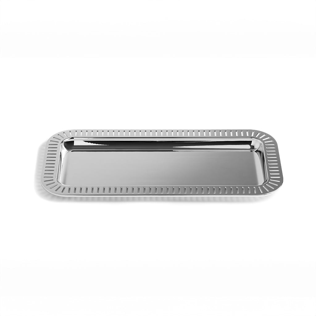 Striations Serving Tray Small Rectangle, Silver by ANNA New York