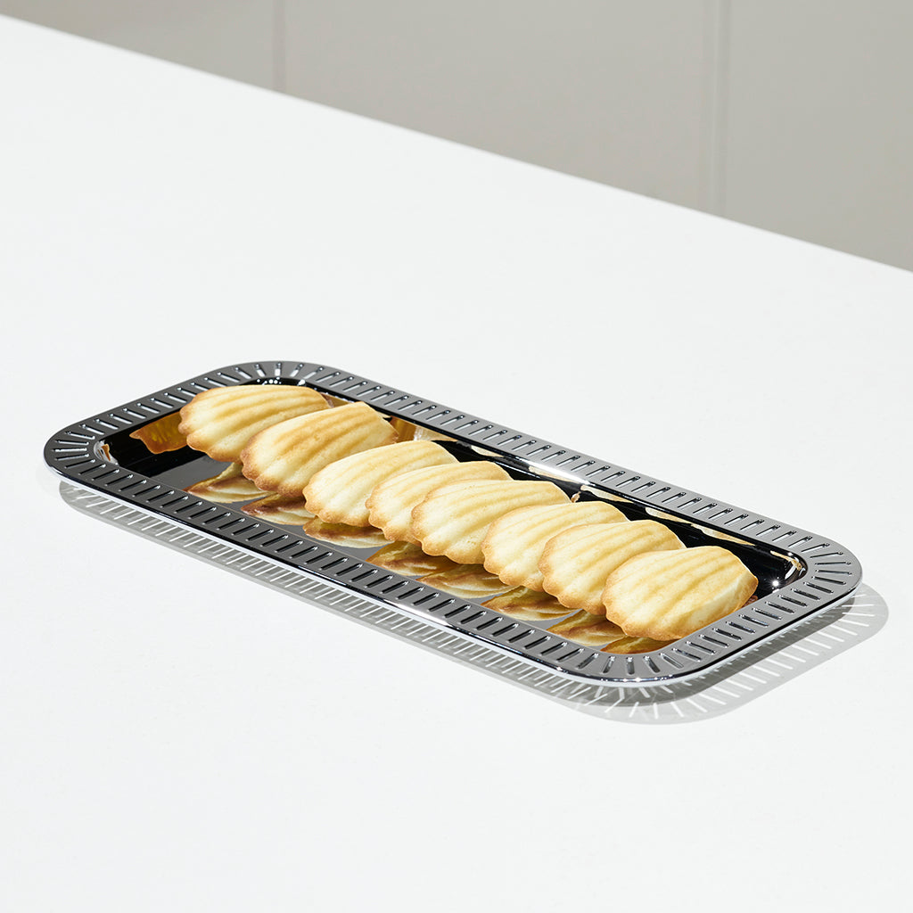 Striations Serving Tray Small Rectangle, Silver by ANNA New York