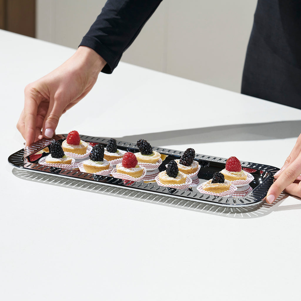 Striations Serving Tray Small Rectangle, Silver by ANNA New York