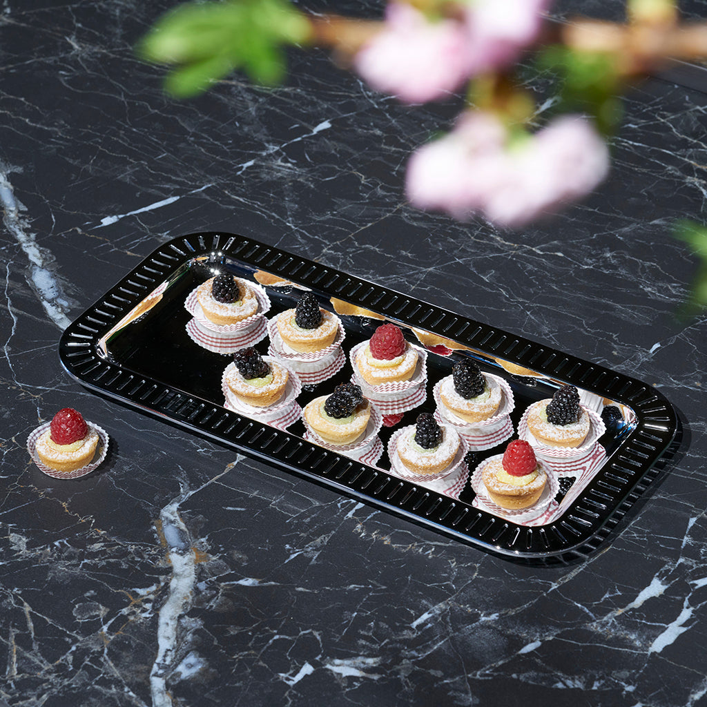 Striations Serving Tray Small Rectangle, Silver by ANNA New York