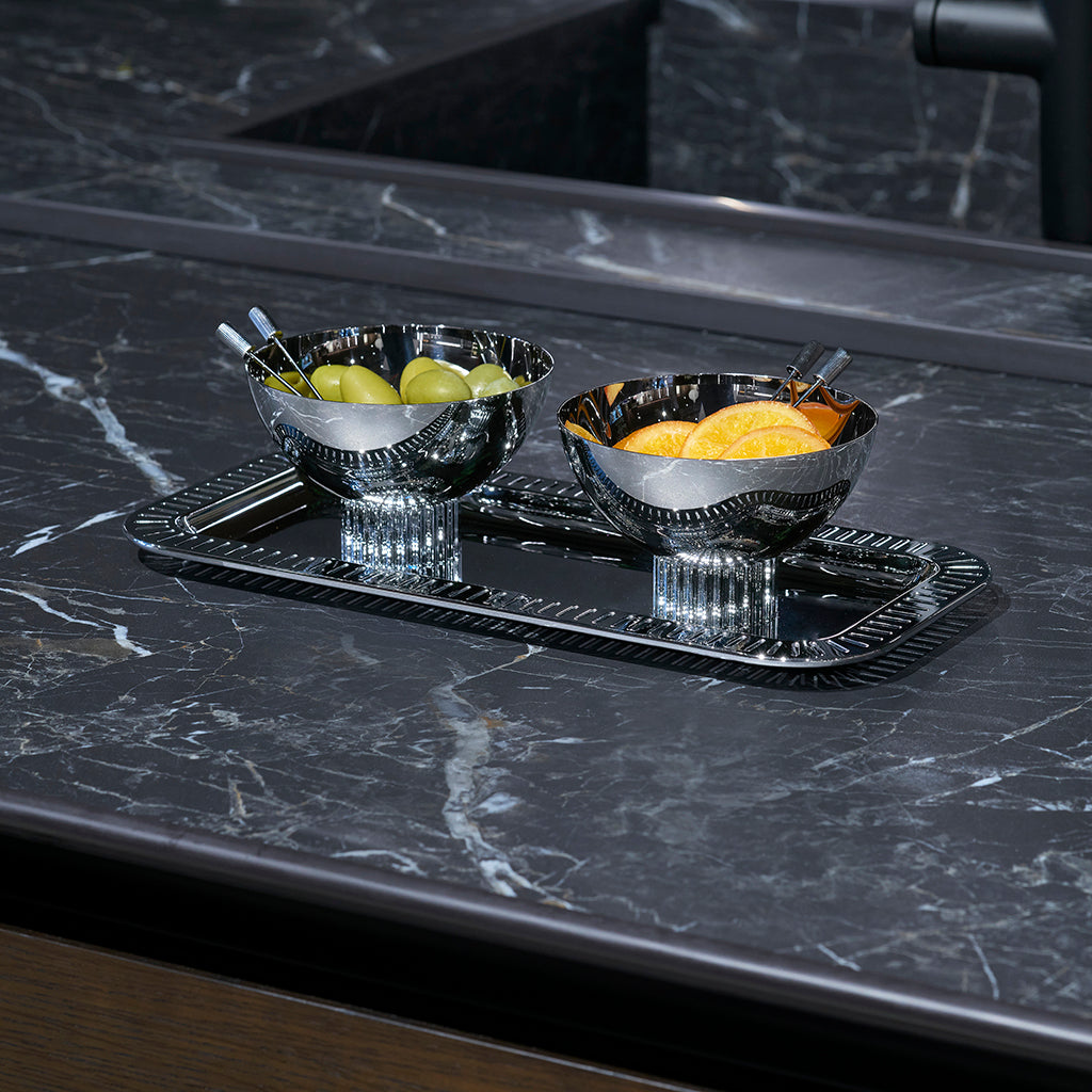 Striations Serving Tray Small Rectangle, Silver by ANNA New York
