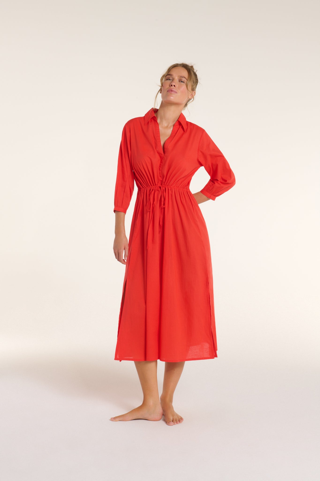 Natalia Cinched Tie Cover Up in Red Orange by Hermoza