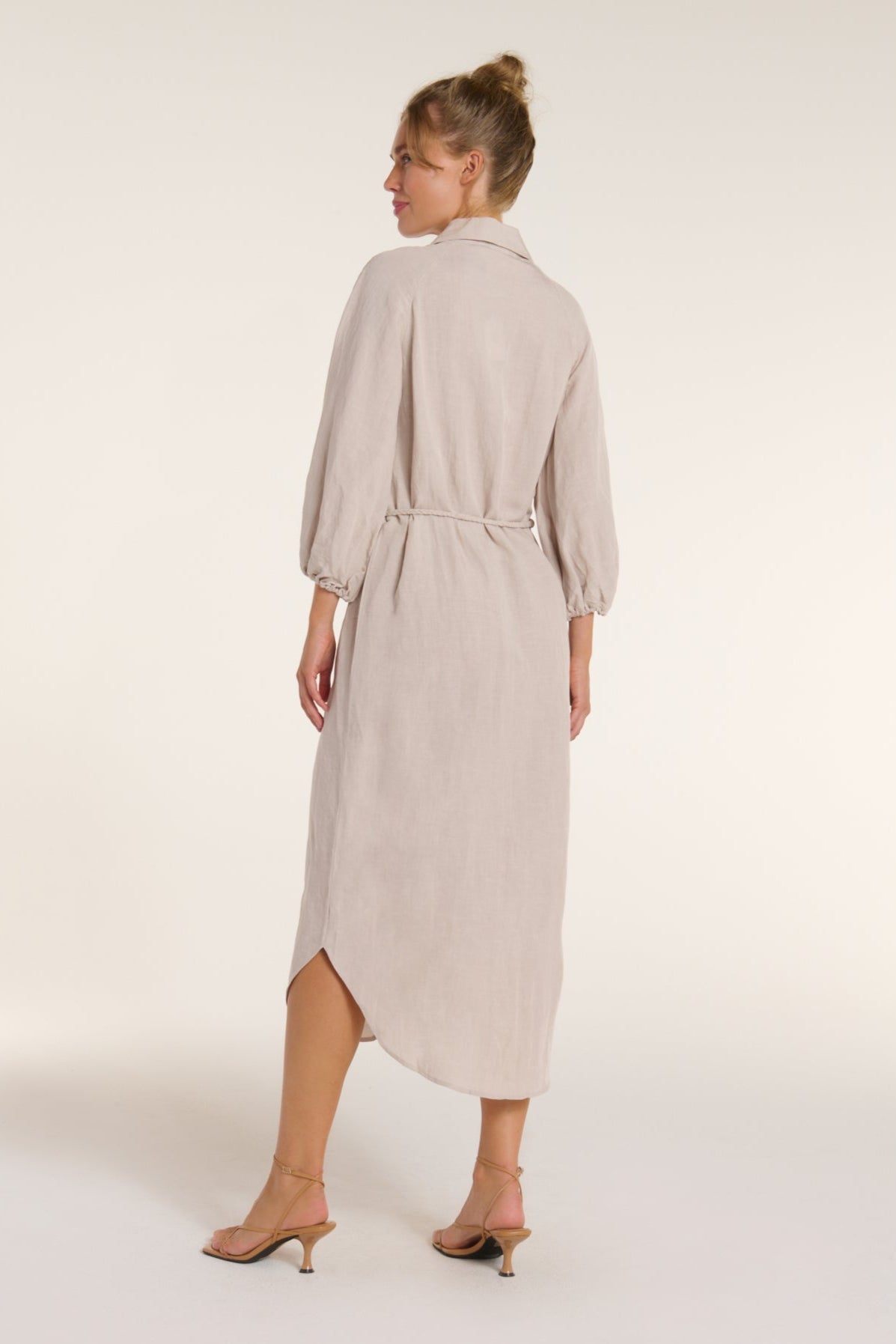 Cecilia Collared Button Front Panel Midi Dress in Silver Gray by Hermoza