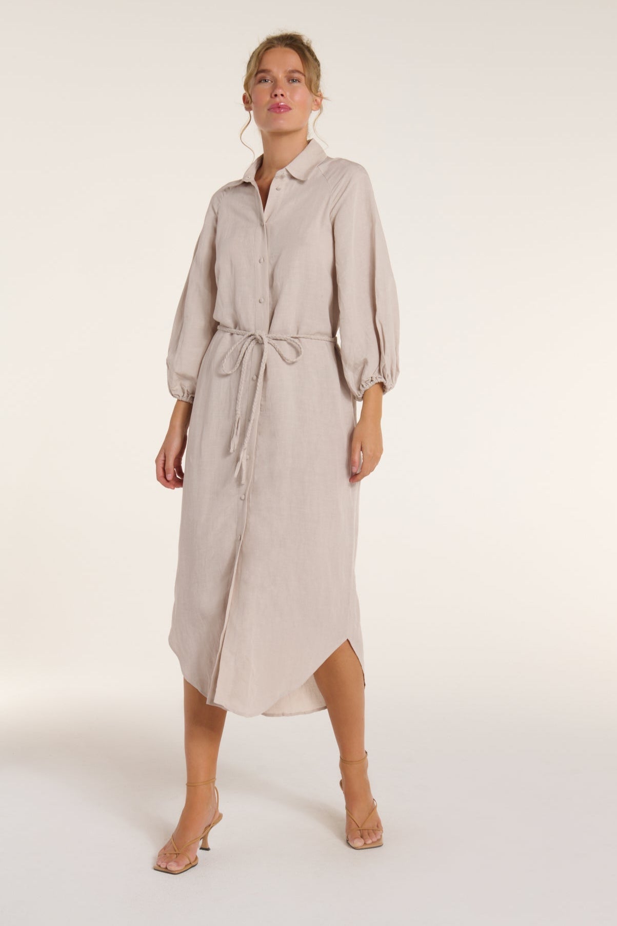 Cecilia Collared Button Front Panel Midi Dress in Silver Gray by Hermoza