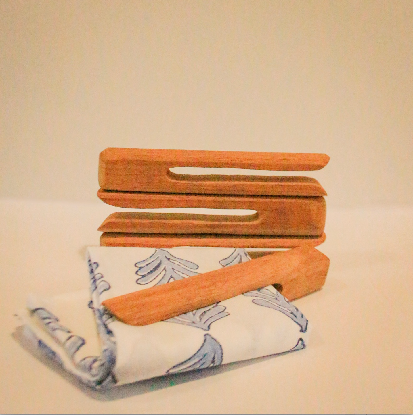 Hand-Carved Wooden Napkin Holders (Set of 4) - Clothespin by Mended