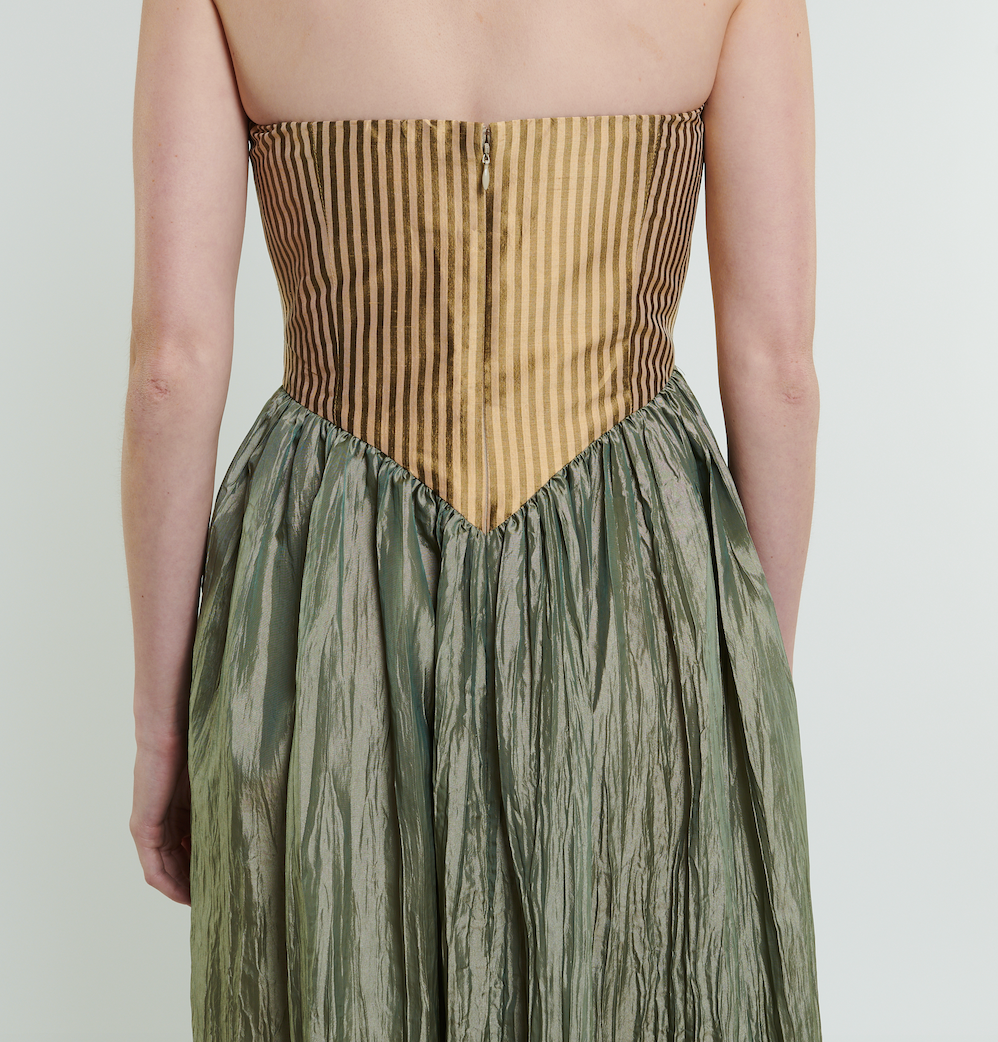 Roxanne Long Dress in Cream & Moss by Madeline Marie