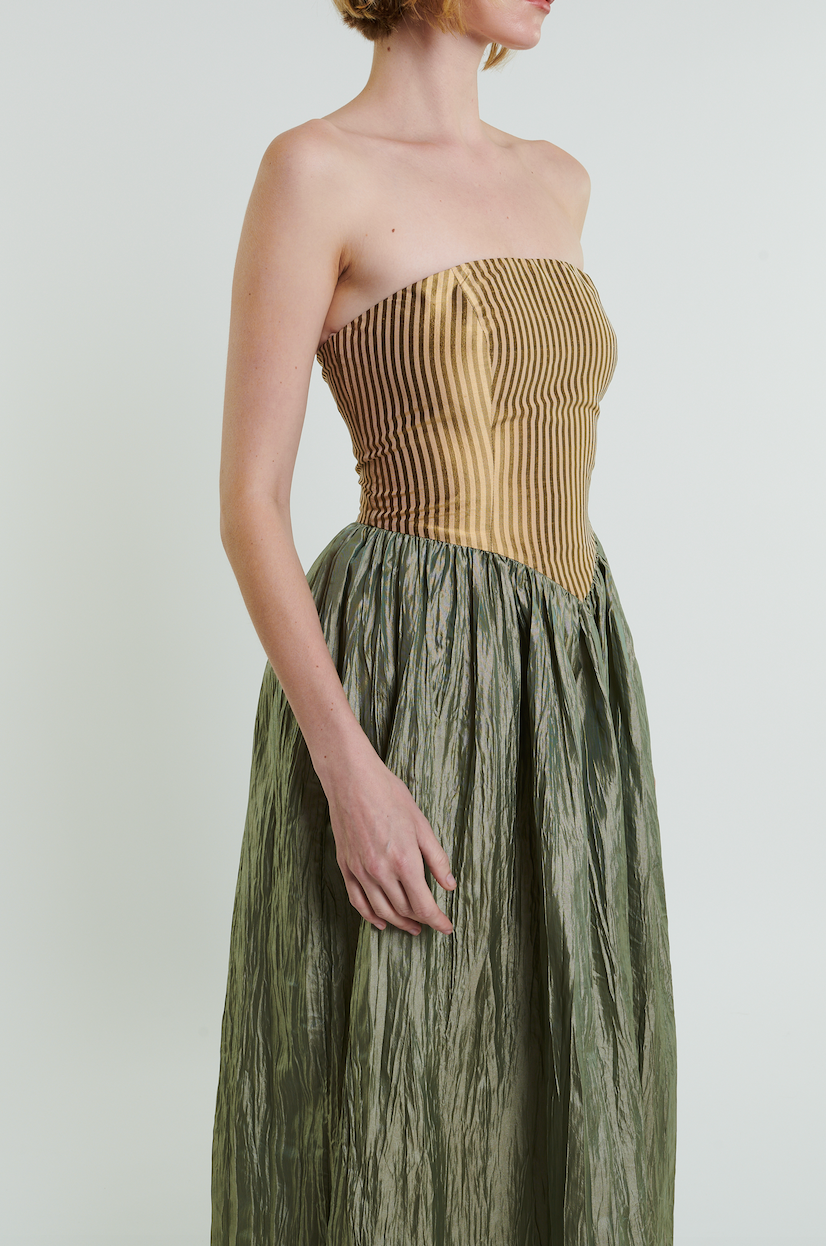 Roxanne Long Dress in Cream & Moss by Madeline Marie