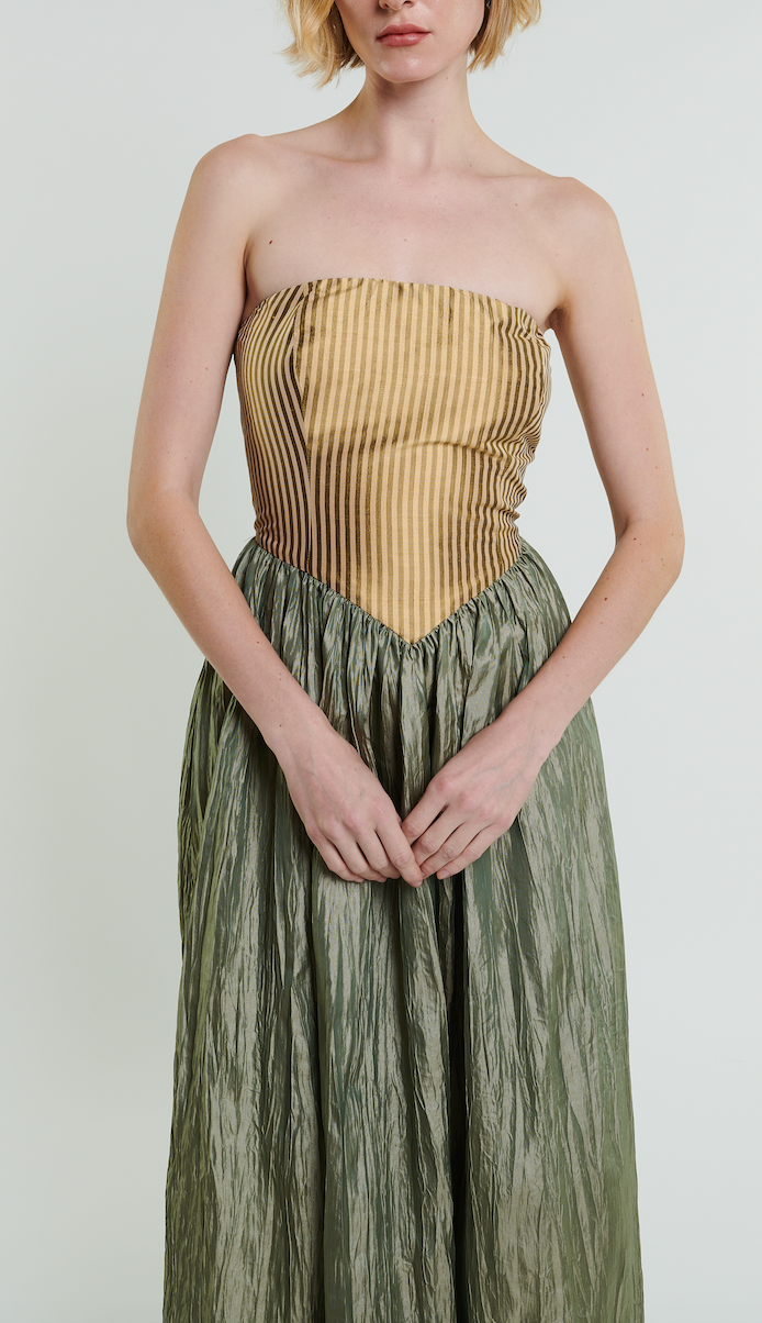 Roxanne Long Dress in Cream & Moss by Madeline Marie