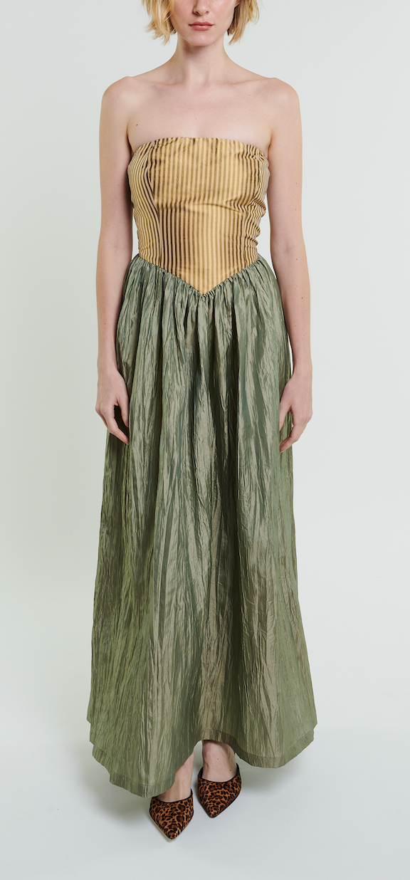Roxanne Long Dress in Cream & Moss by Madeline Marie