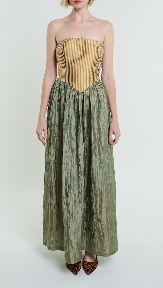 Roxanne Long Dress in Cream & Moss by Madeline Marie