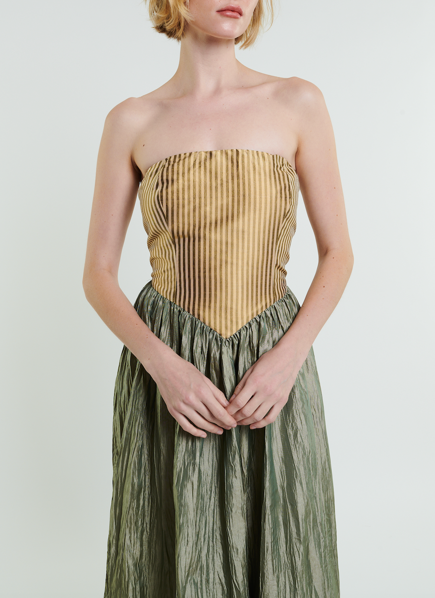 Roxanne Long Dress in Cream & Moss by Madeline Marie