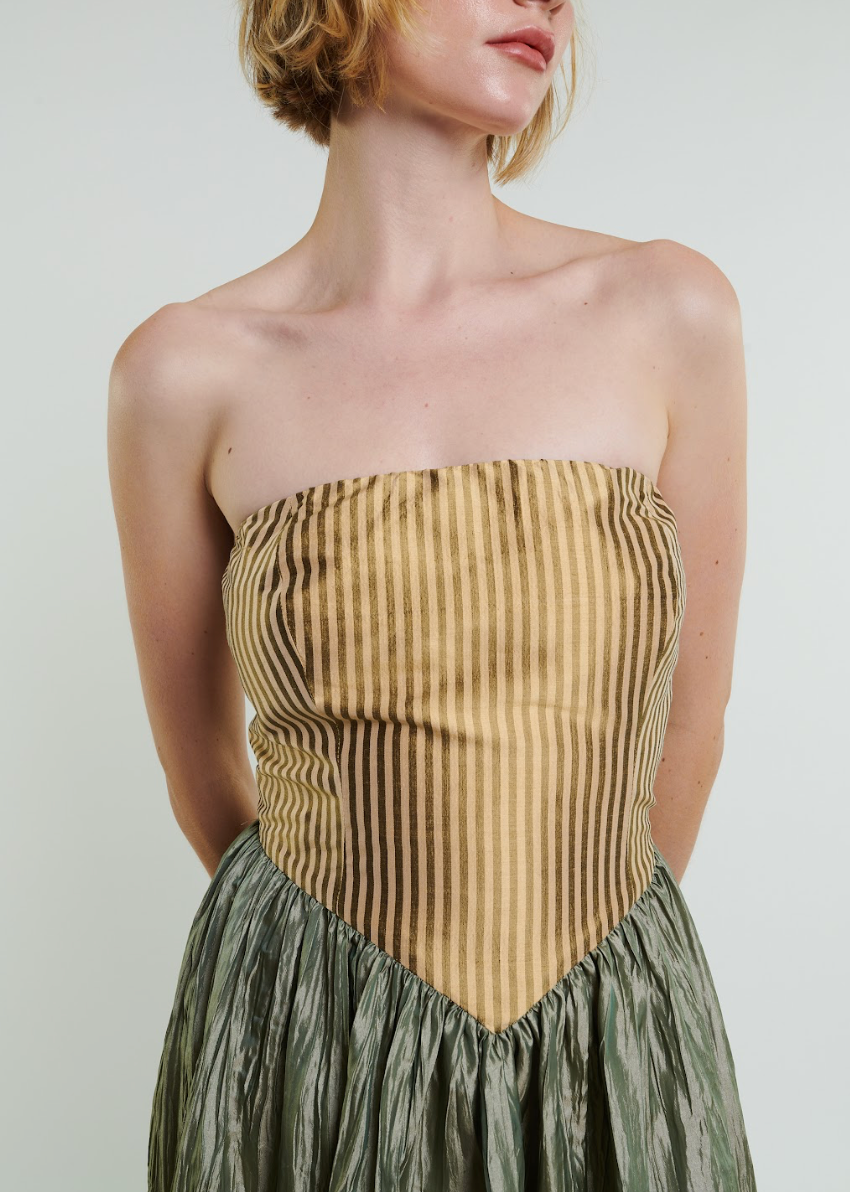 Roxanne Long Dress in Cream & Moss by Madeline Marie