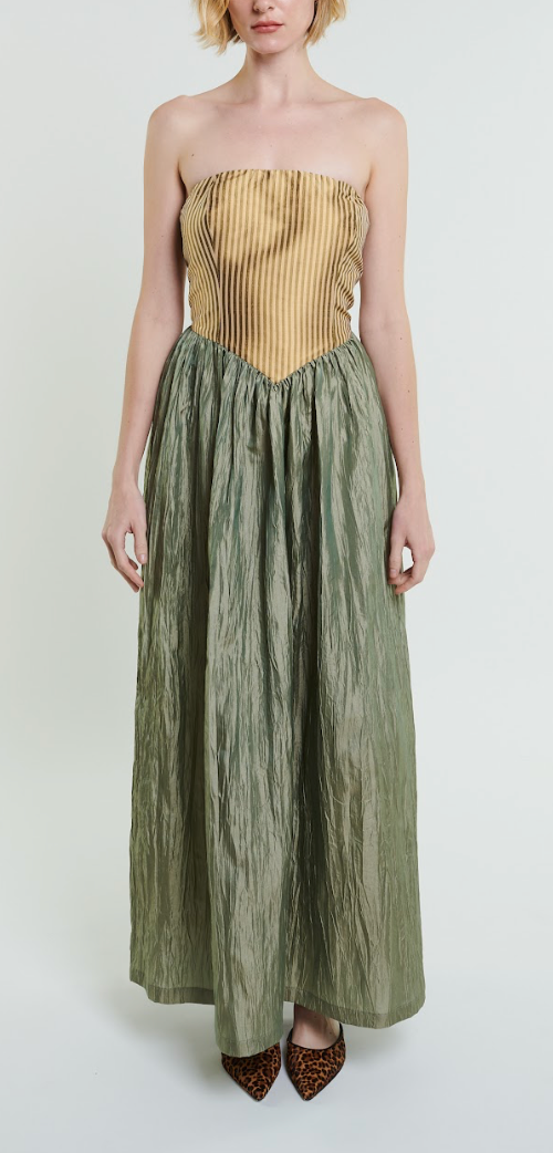 Roxanne Long Dress in Cream & Moss by Madeline Marie