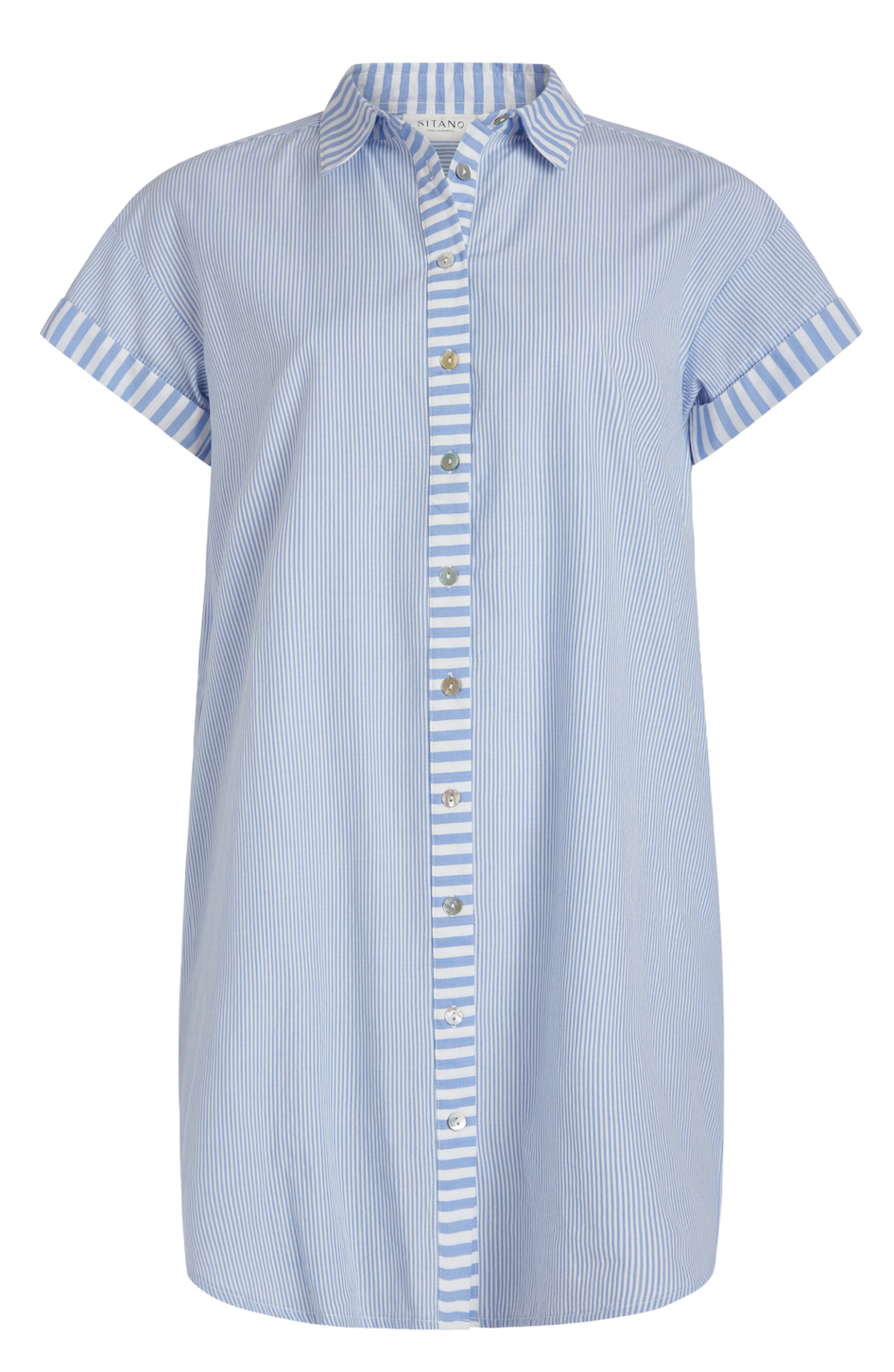 Riga Short Sleeve Short Dress - Blue Stripes by Sitano