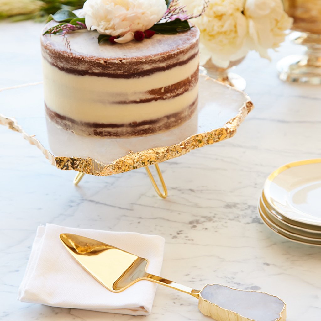 Torta Cake Stand, Rose Quartz & Gold by ANNA New York