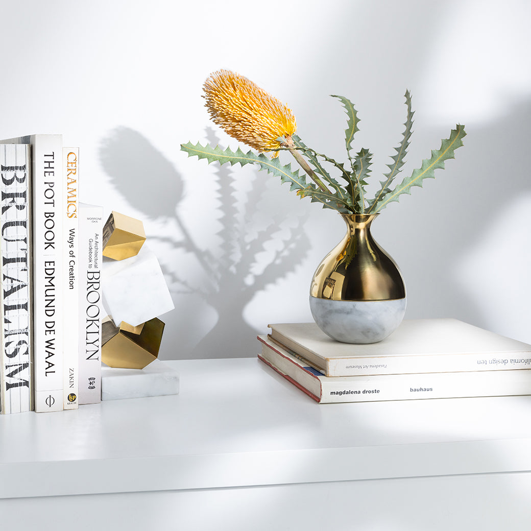 Coluna Dual Bud Vase, Marble & Gold by ANNA New York