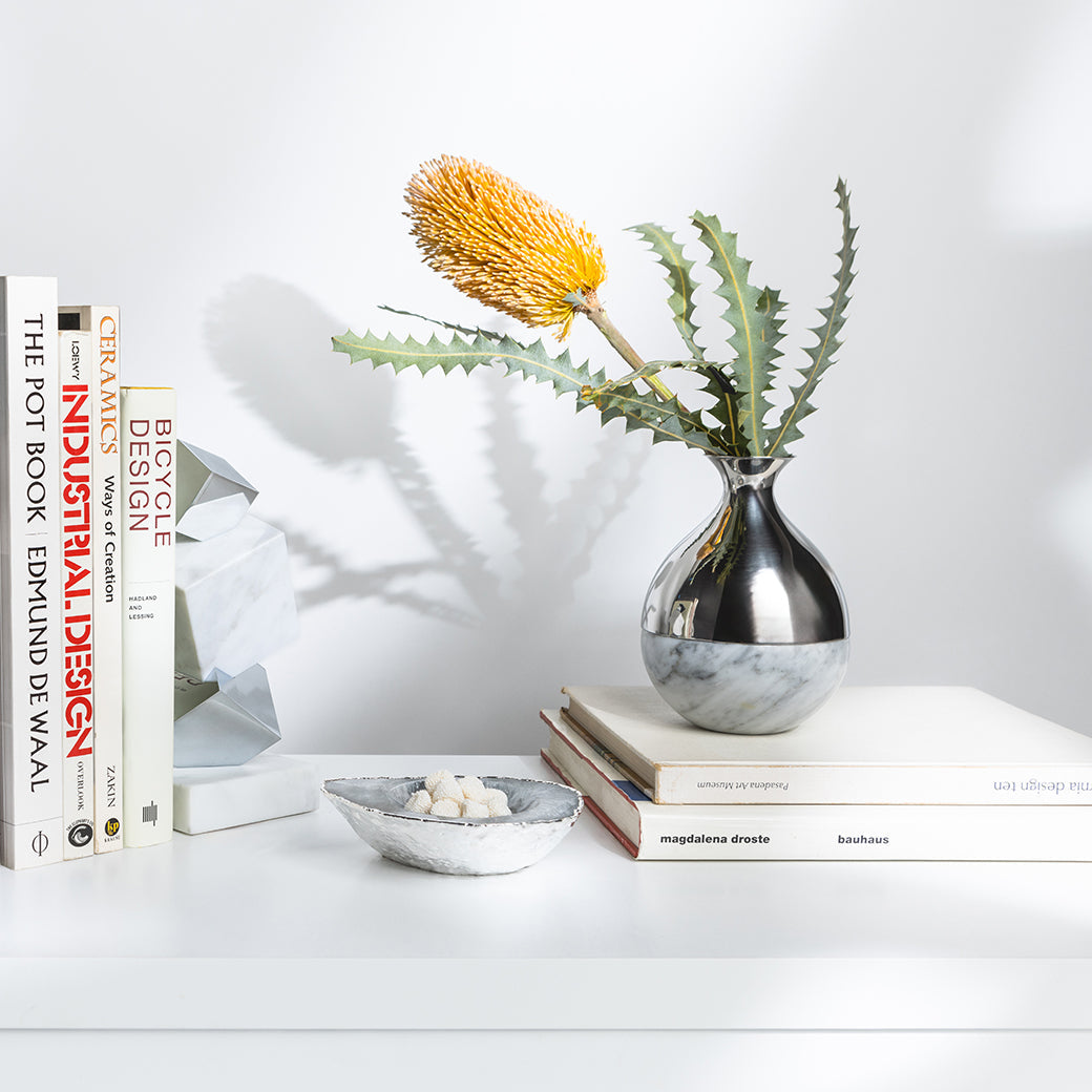 Coluna Dual Bud Vase, Marble & Silver by ANNA New York