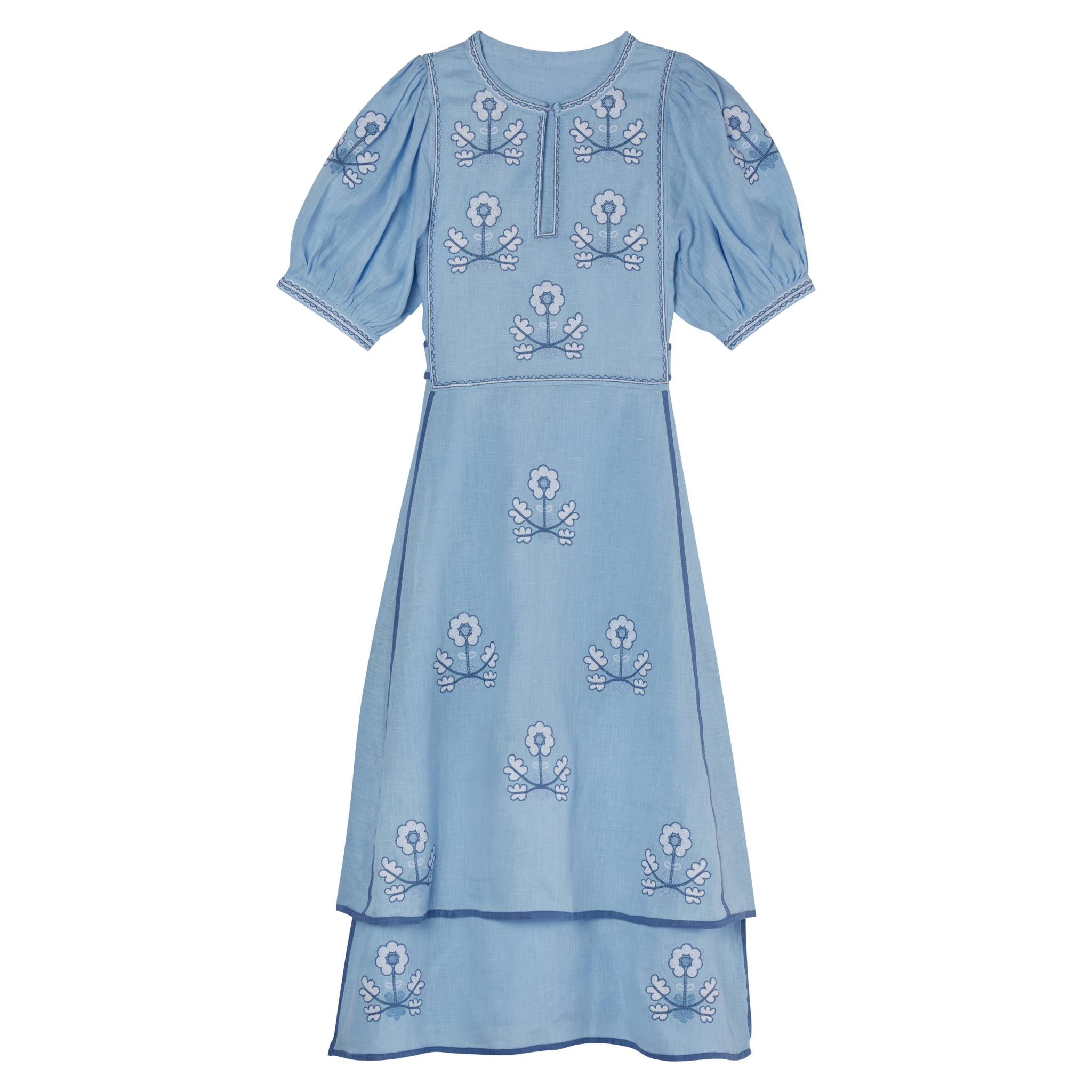 Lillie Ukrainian Embroidered Dress - Light Blue, White by Larkin Lane