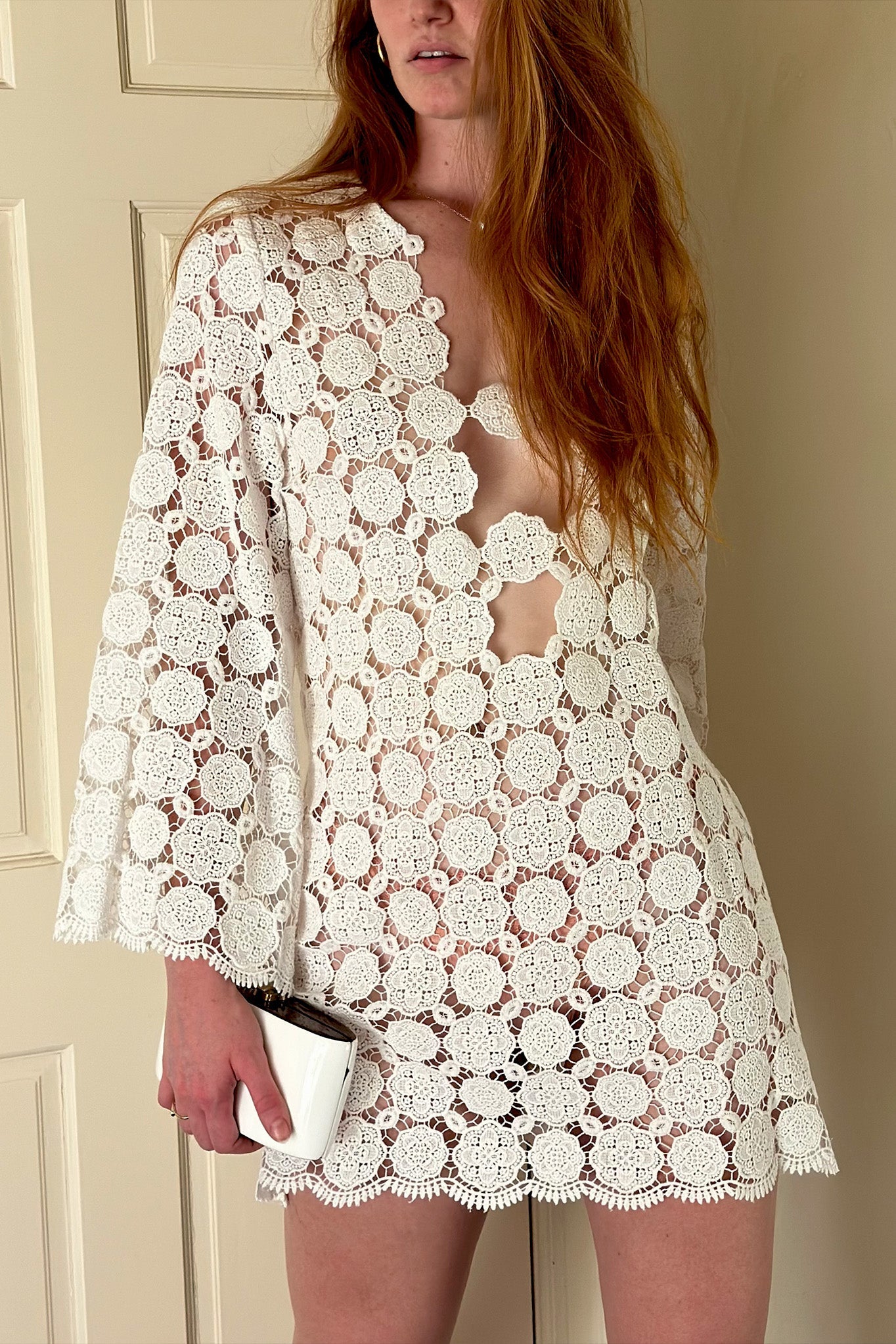 Yesenia Doily Lace Coverup Dress - Pure White by Miguelina