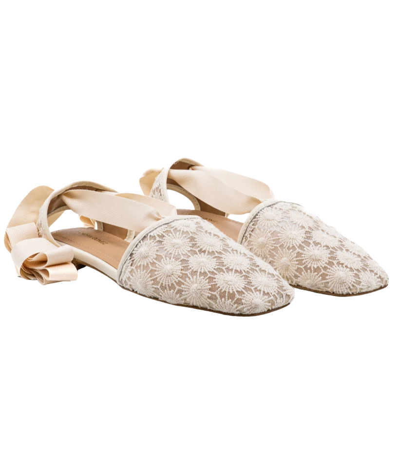 Desi White Lace Flat by Andrea Gomez