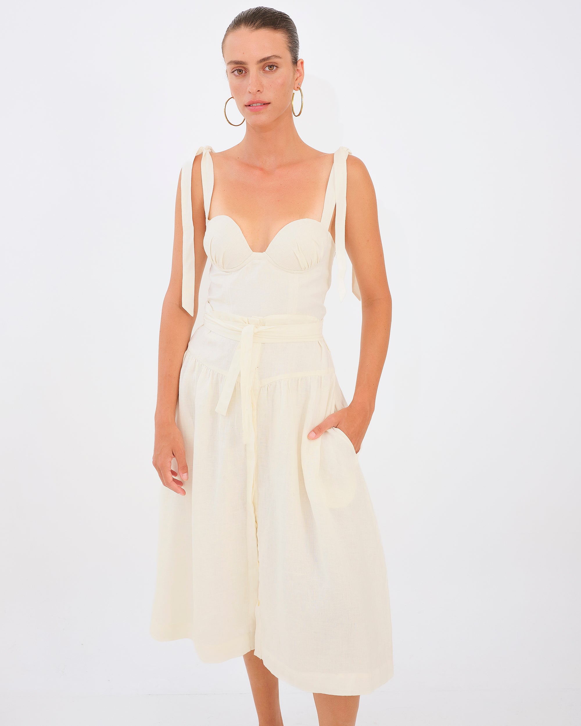 Grace Corset With Ties - White Linen by Desert Queen