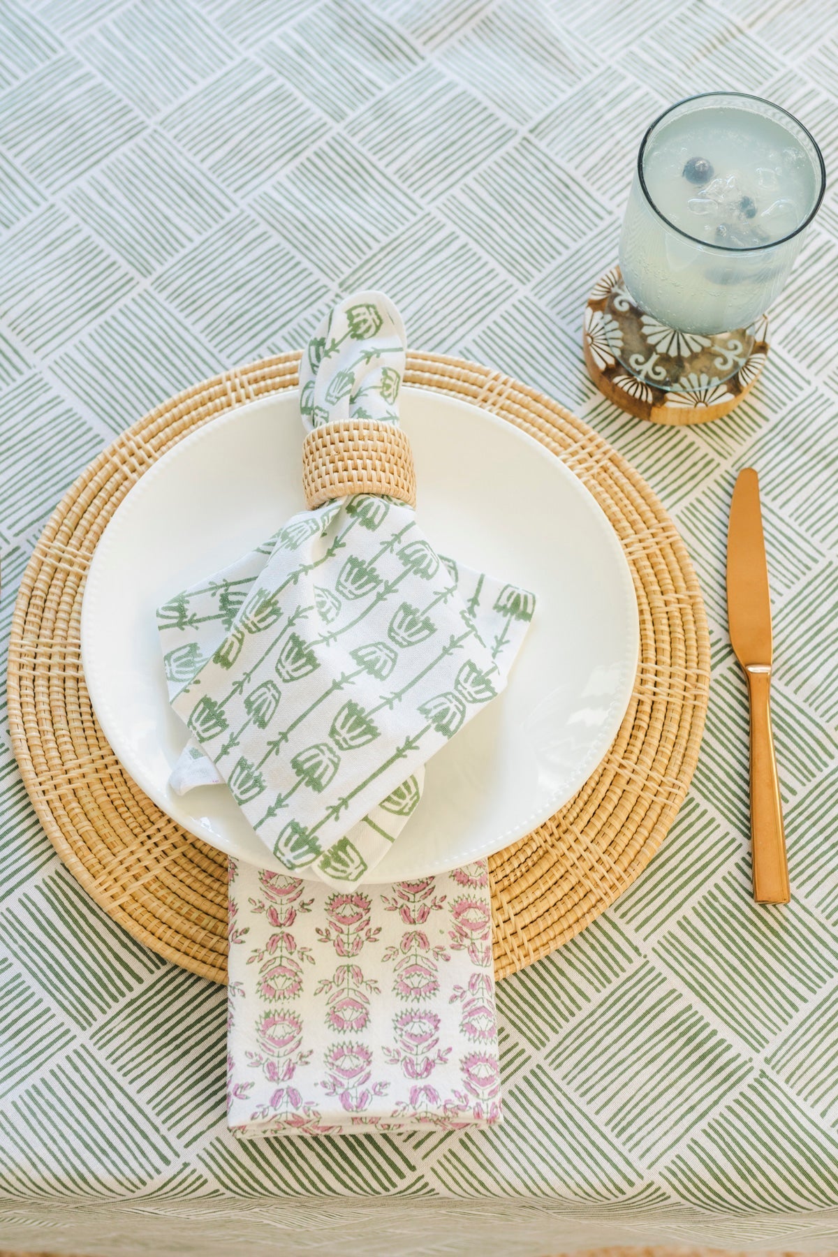 Dinner Napkins (set of 4) - Mosaic Flower, Sage by Mended