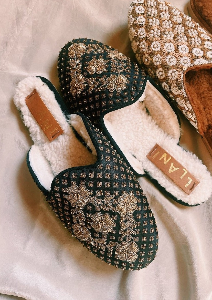 Embellished Shearling Smoking Loafer by Llani