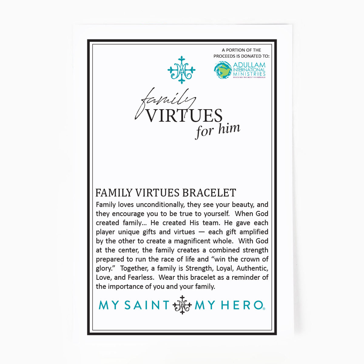 Family Virtues Bracelet for Him by My Saint My Hero