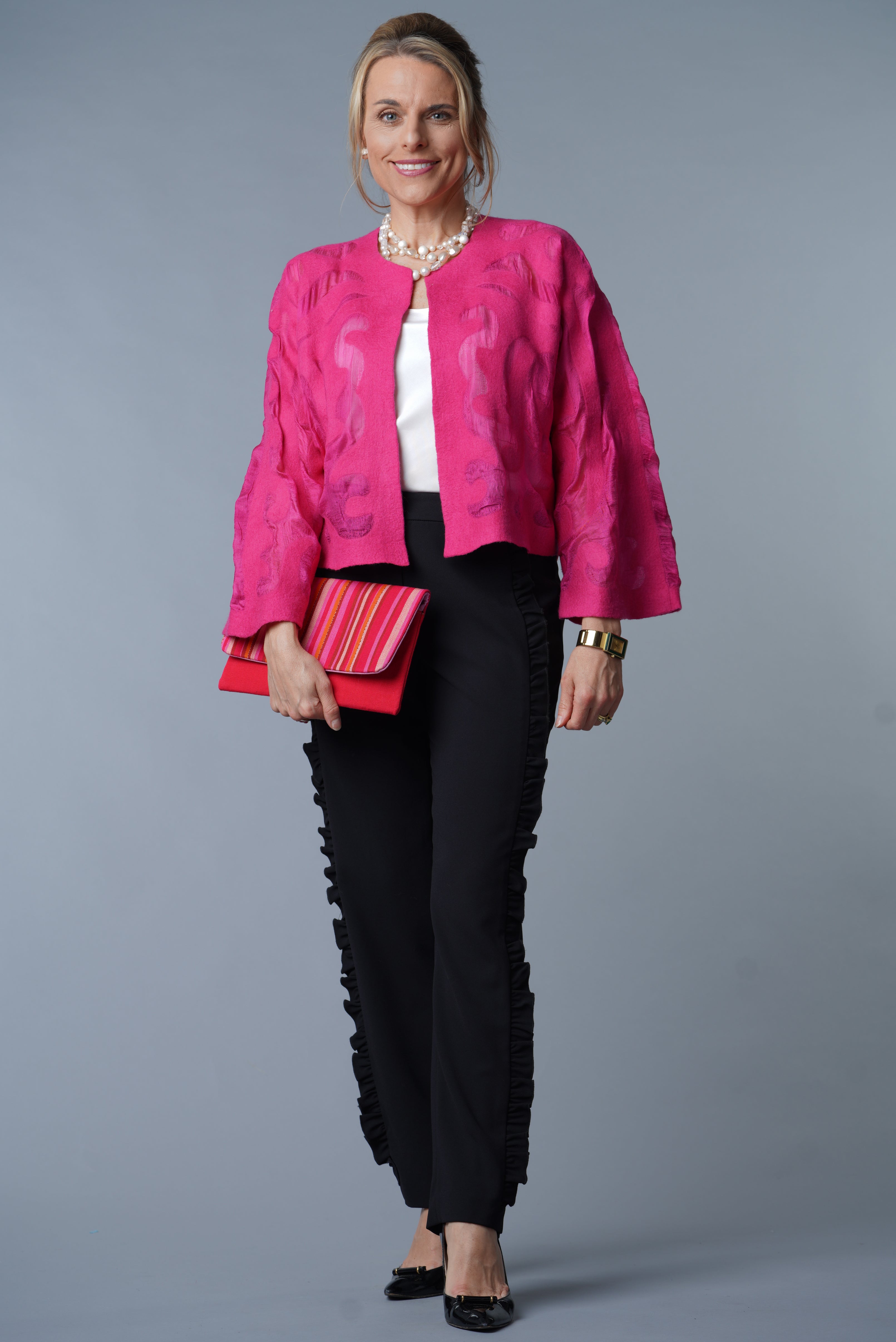 Felted Wool Bolero Jacket from Kyrgyzstan- Fuschia by Larkin Lane