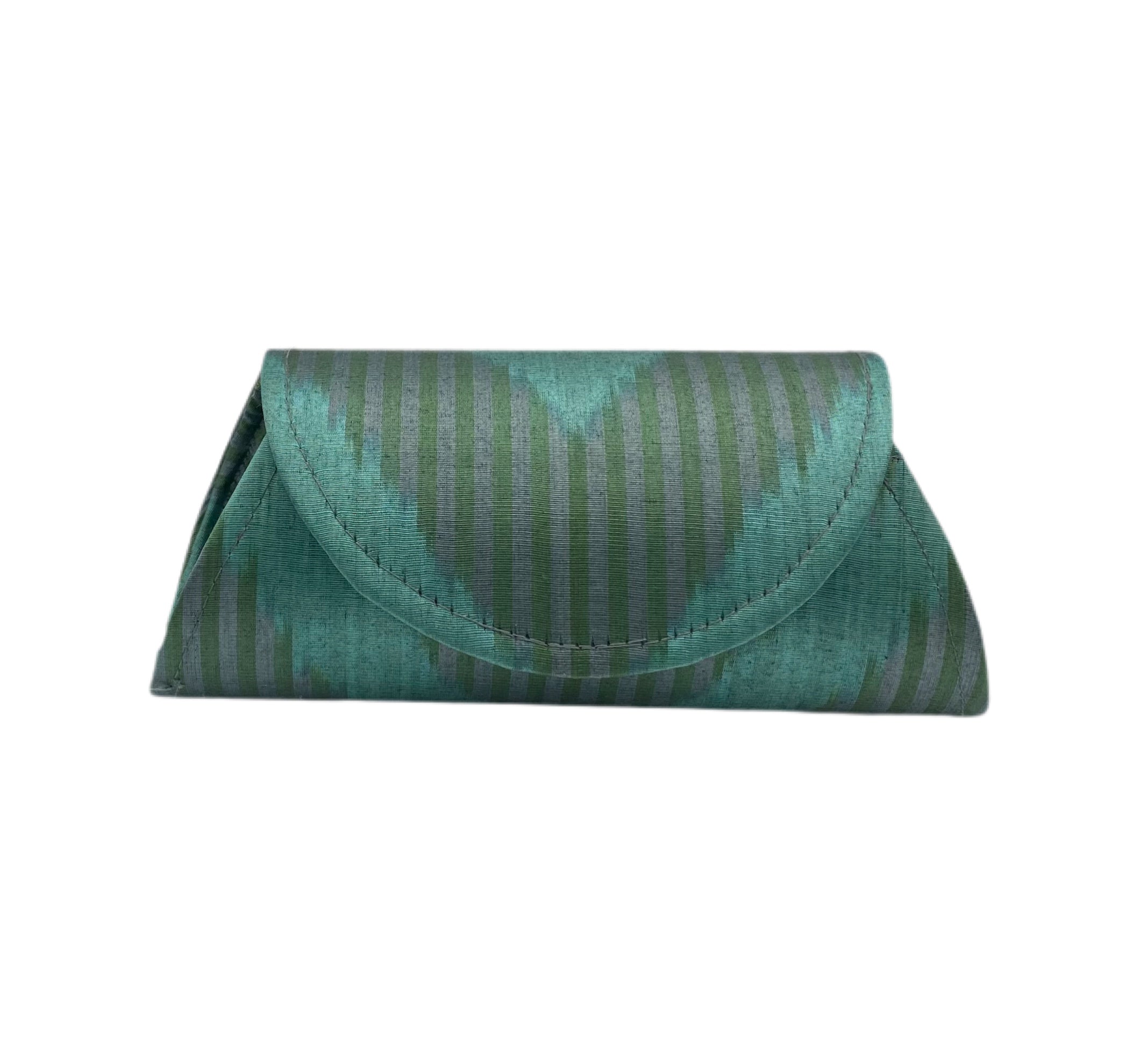 Sussex Silk Ikat Hard Shell Clutch - Small - Green by Larkin Lane