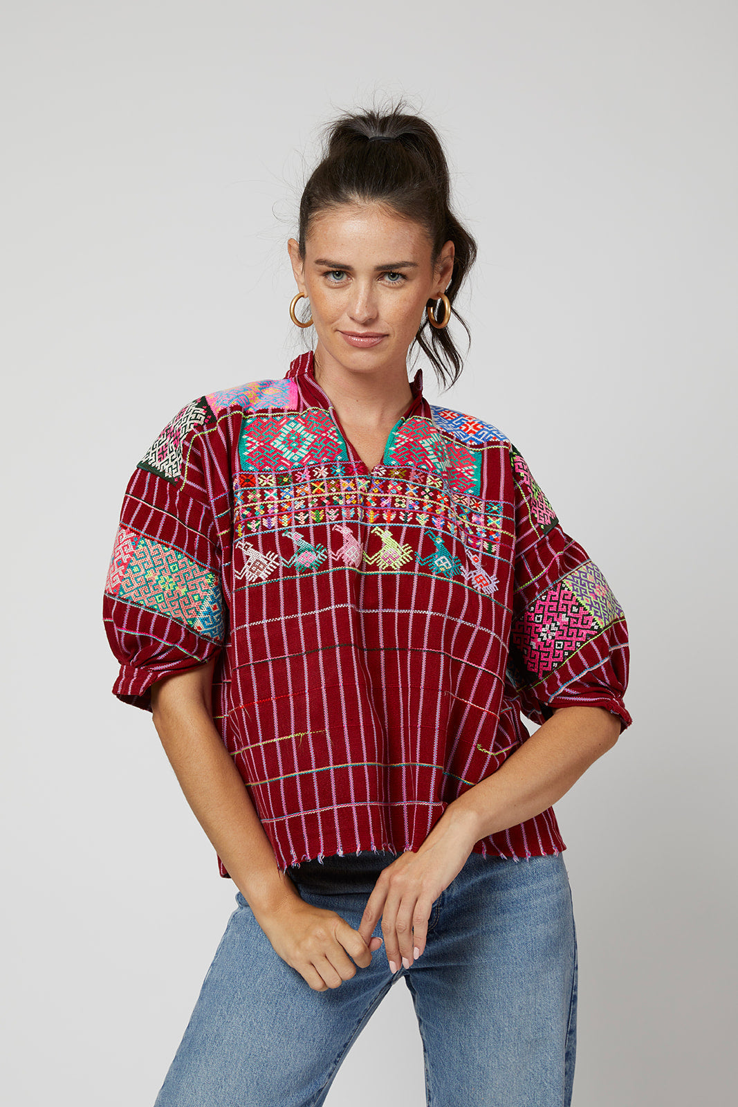 Santiago Brocade Guatemalan Top - Red, Multicolor by Larkin Lane