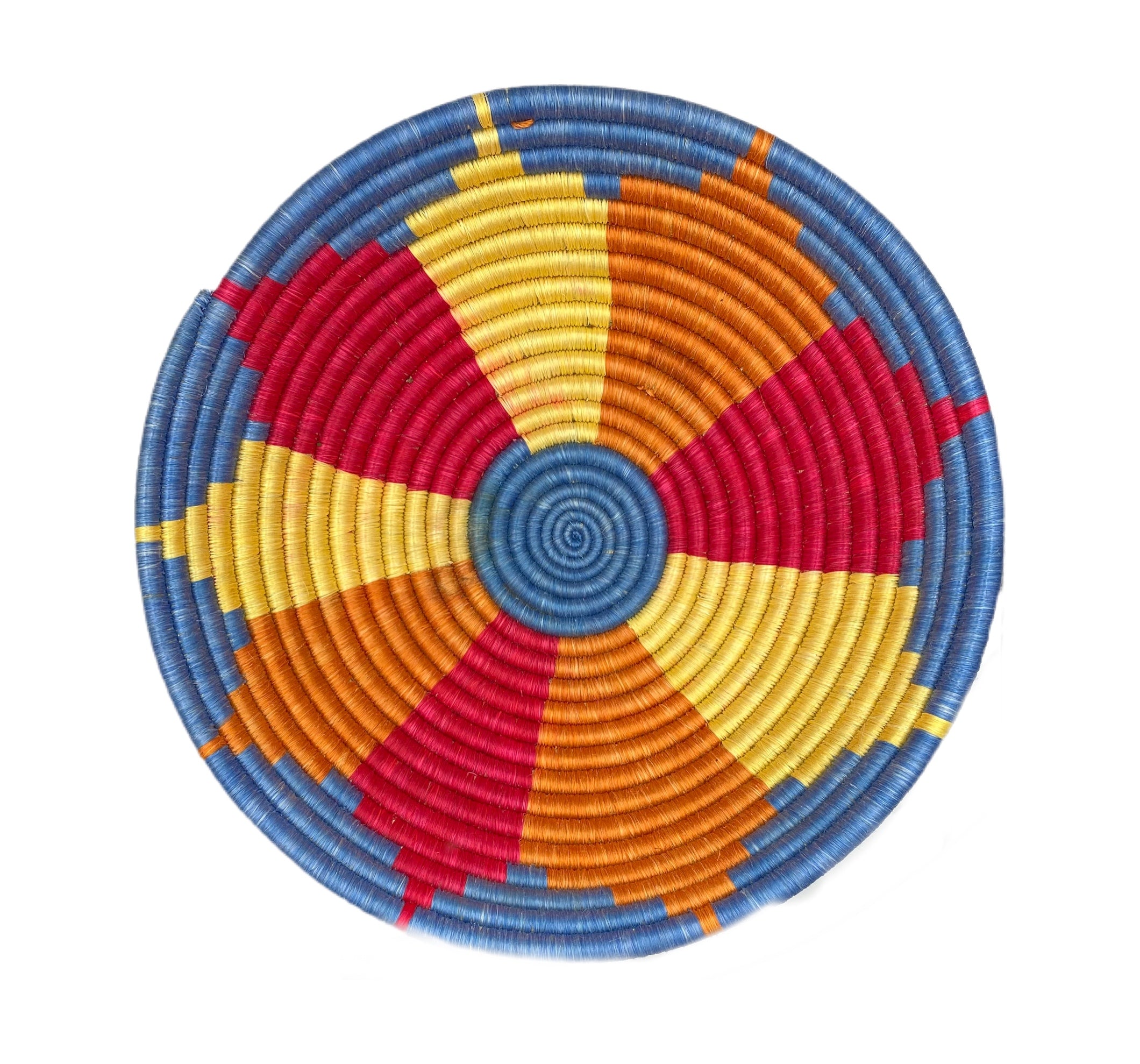 Joy Woven Basket from Rwanda Large - French Blue, Red, Orange, Yellow by Larkin Lane
