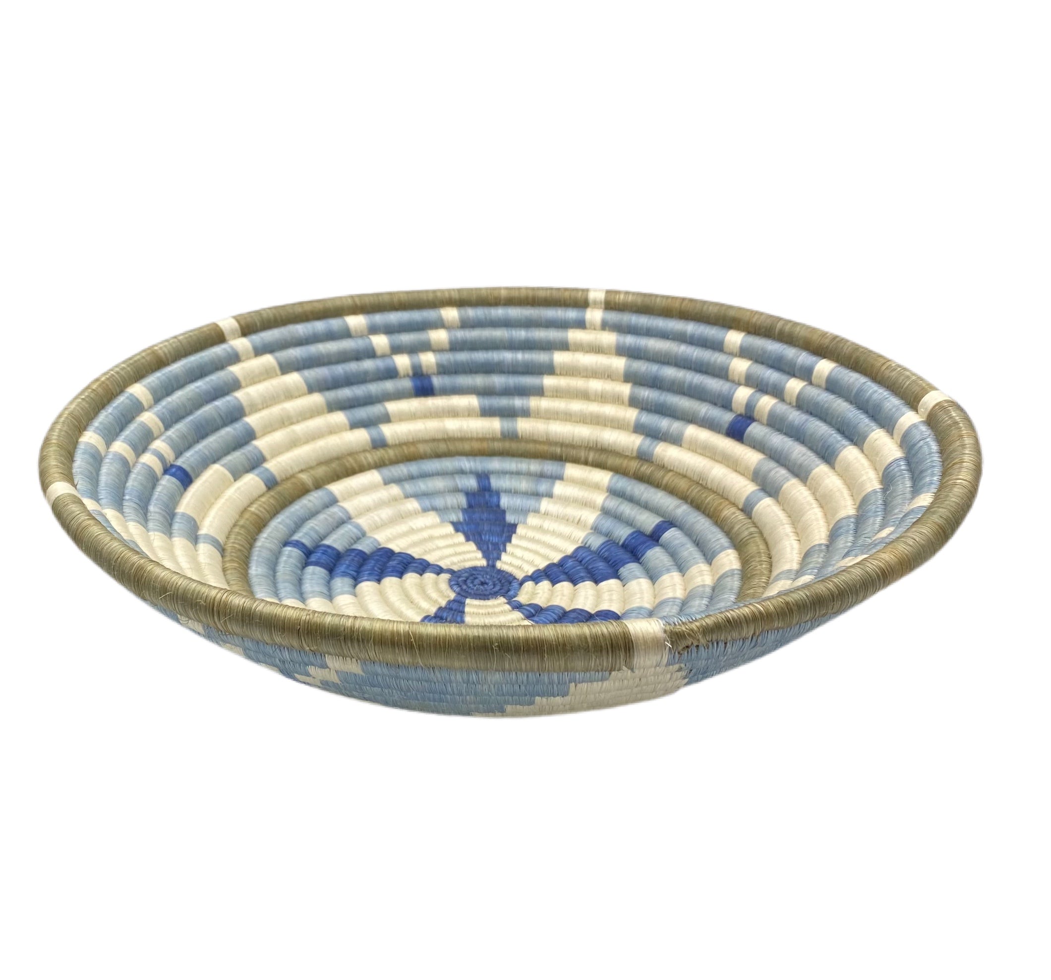 Joy Woven Basket from Rwanda - Large - Light Blue, Ivory, Deep Blue by Larkin Lane