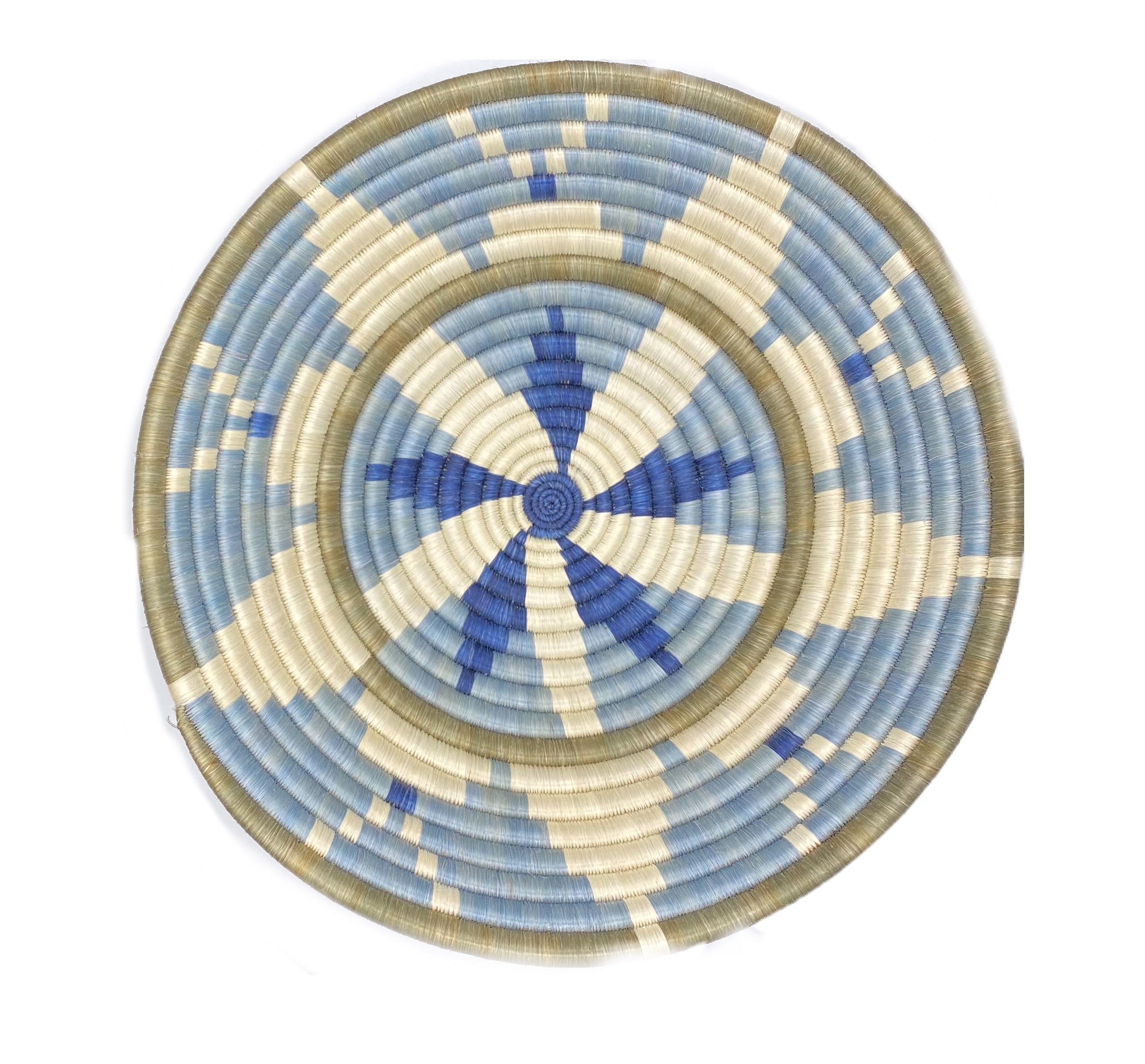 Joy Woven Basket from Rwanda - Large - Light Blue, Ivory, Deep Blue by Larkin Lane