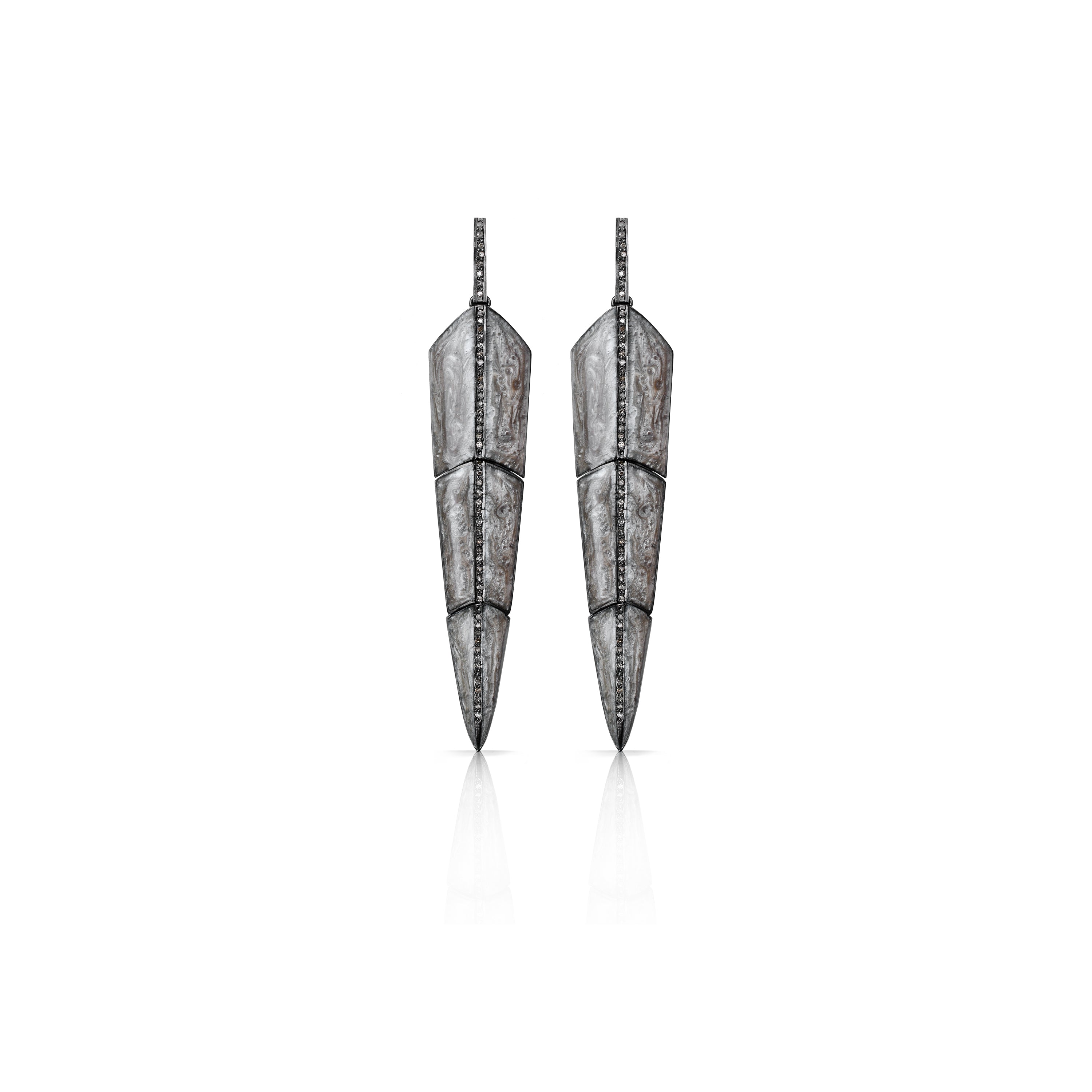 Pearl Brown Enamel Feather Earrings by S. Carter Designs